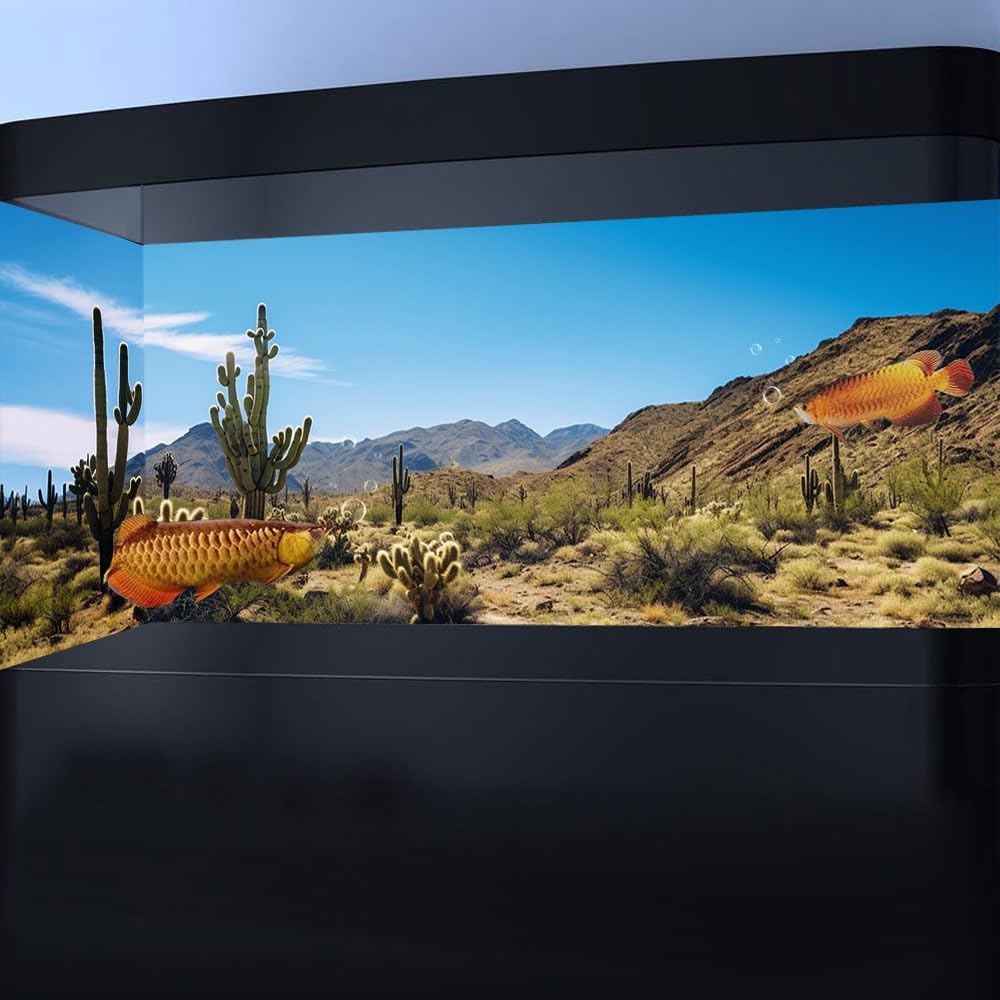 Reptile Habitat Background, Retro Desert Oasis Cactus Terrarium Background 24X12 in Background with 8 EVA Double-Sided Tape