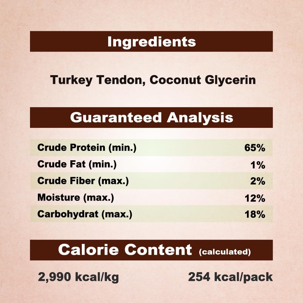 Afreschi Natural Turkey Tendon Strip 10 Units/Box, All Natural Human Grade Puppy Chew, USA-Sourced Turkey Tendon, Hypoallergenic, Easy to Digest, Rawhide Alternative