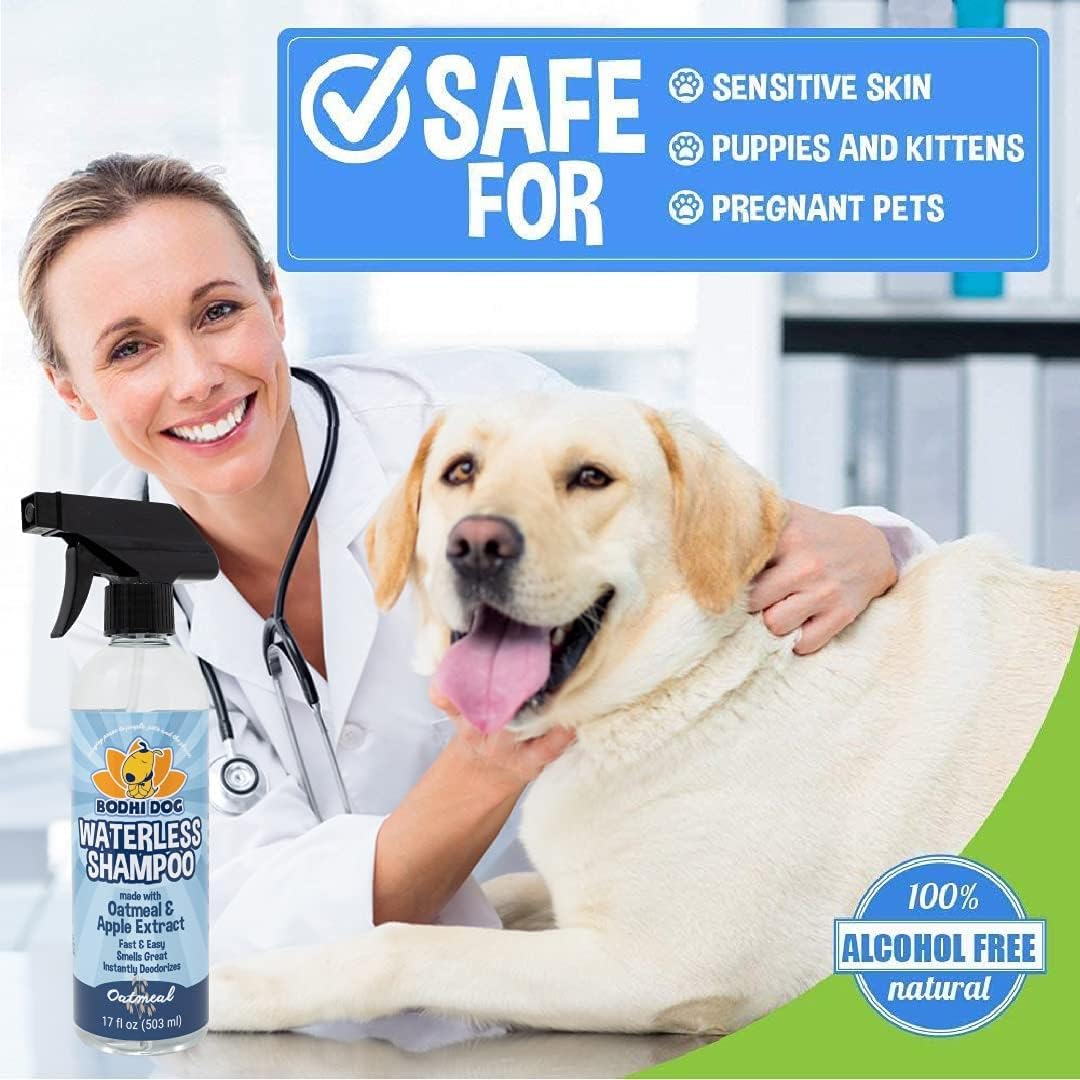 Bodhi Dog Waterless Shampoo - Natural Dry Shampoo for Dogs & Cats - Neutralizes Pet Odor - No Rinse Required - Made of Natural Extracts - Safe for Sensitive Skin - Oatmeal & Apple (17 Fl Oz)