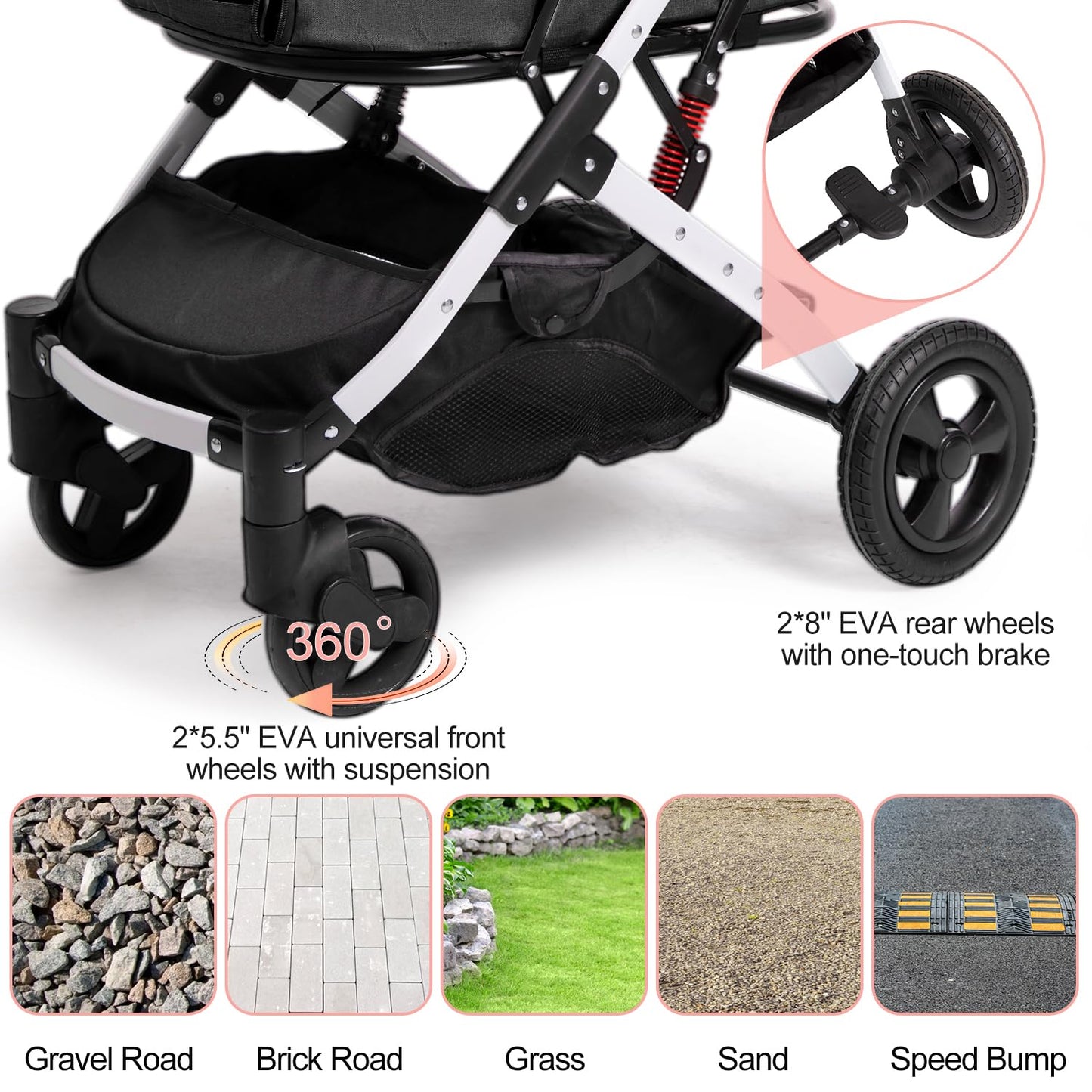 Pet Stroller for Medium Small Dog & Cat, Foldable Lightweight Dog Stroller with Storage Basket Pet Travel Carriage with Safety Leashes, 4 Wheel, Black