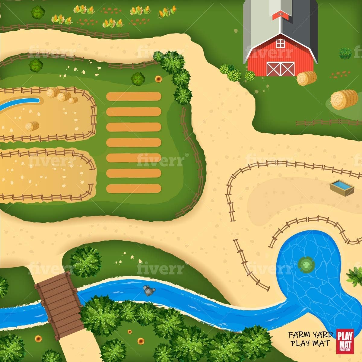 Farm Play Mat for Farm Toys | Foldable Solution |Large Size 57” x 57” | Farm Animals | Tractor Play| Activity Mat | by Play Mat Factory