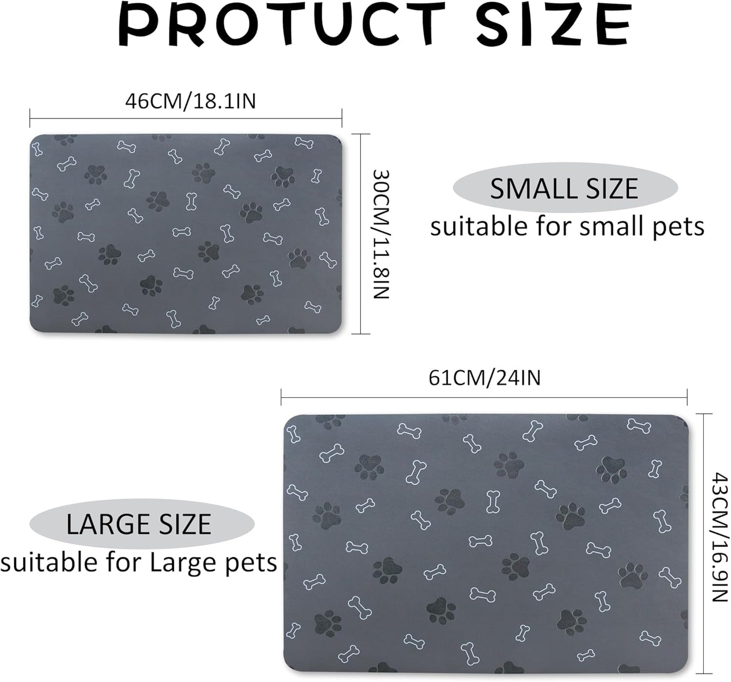 Pet Cat Dog Food Non Slip Mat for Water Bowl, Quick Dry Absorbent Feeding Mat, 18.1 * 11.8 in, Black