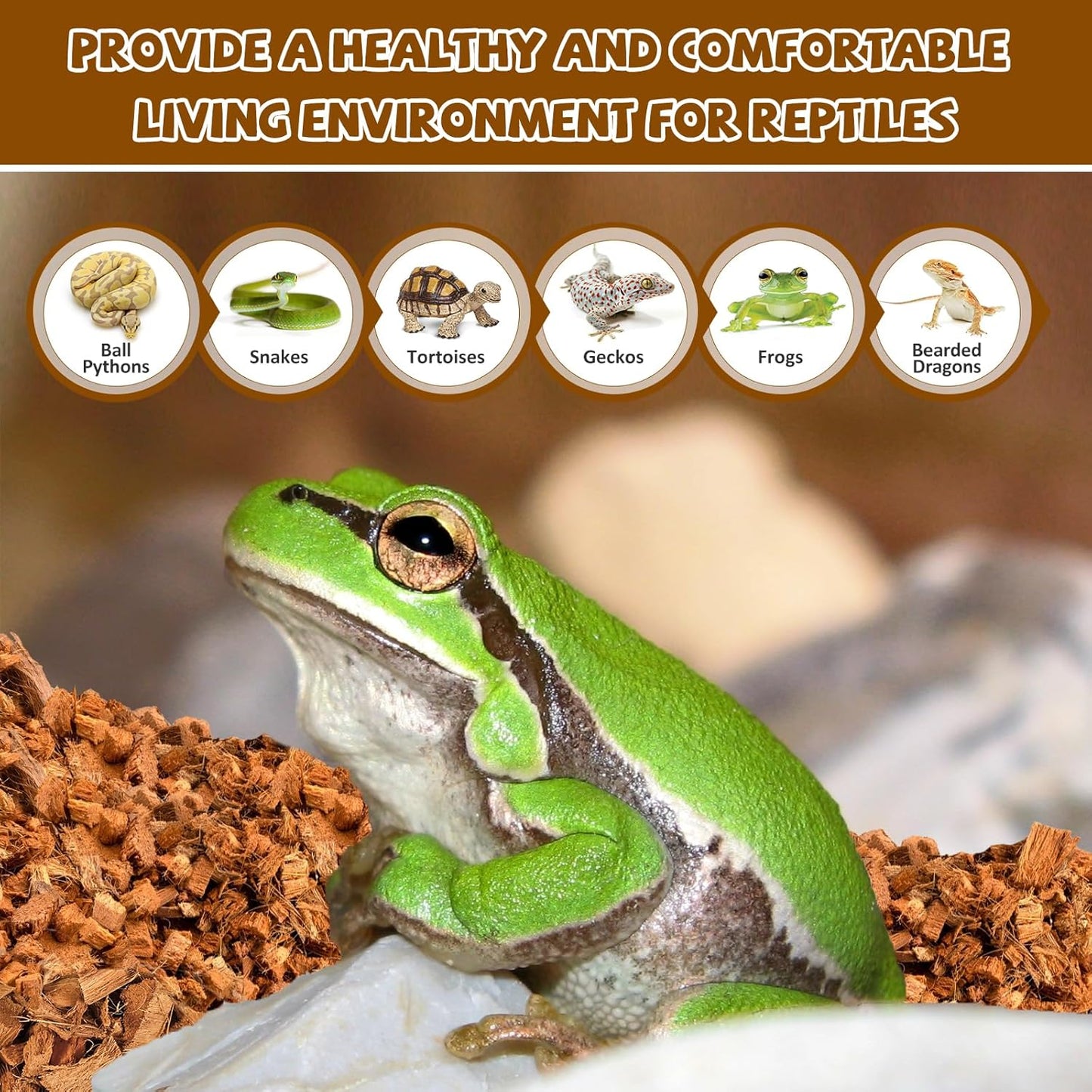 Legigo 2 Pack Coconut Chip Substrate for Reptiles, Natural Coco Husk Chip Reptiles Bedding, Compressed Coconut Chip Substrate for Snake, Tortoise, Ball Python, Gecko, Lizard Terrarium Tanks