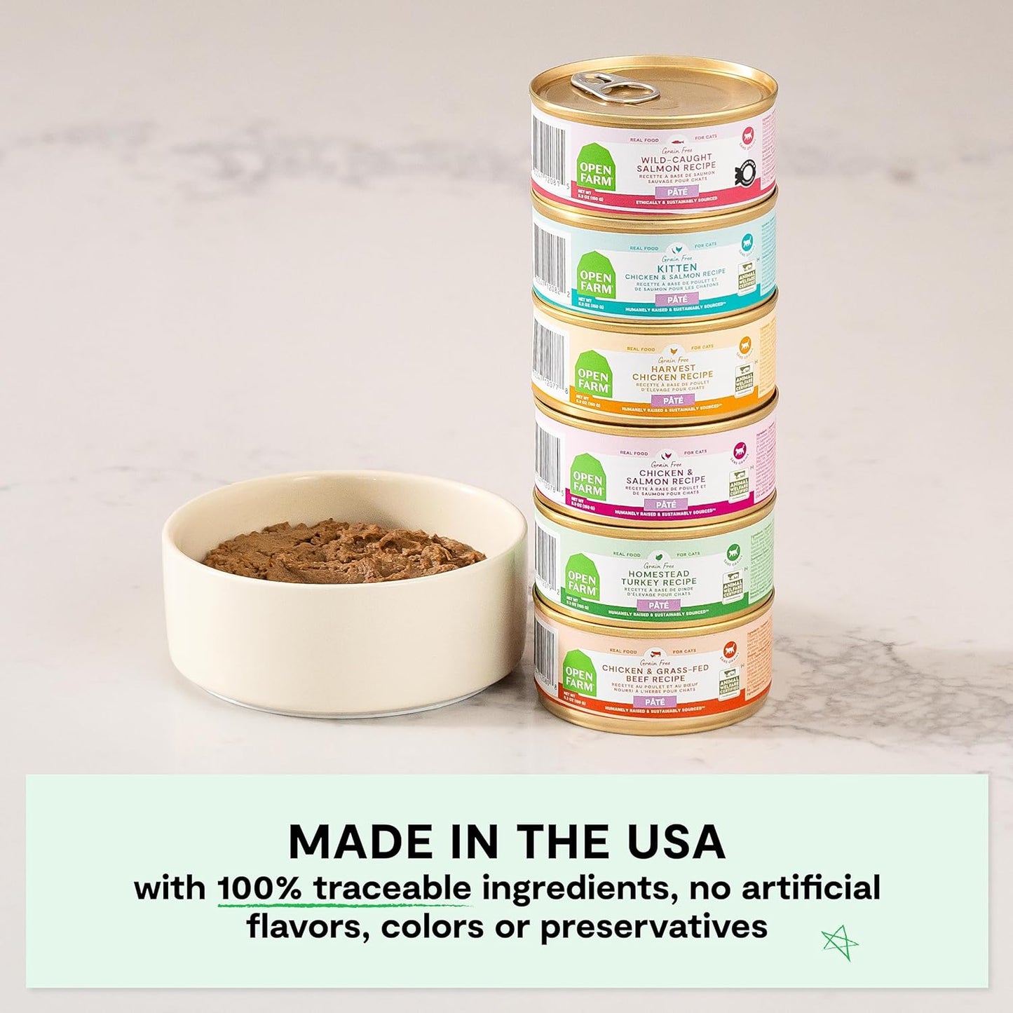 Open Farm Canned Cat Food, Paté for Complete & Balanced Nutrition, Grain-Free and Legume-Free Wet Cat Food, Chicken & Salmon Recipe, 5.3oz Cans (Case of 12)