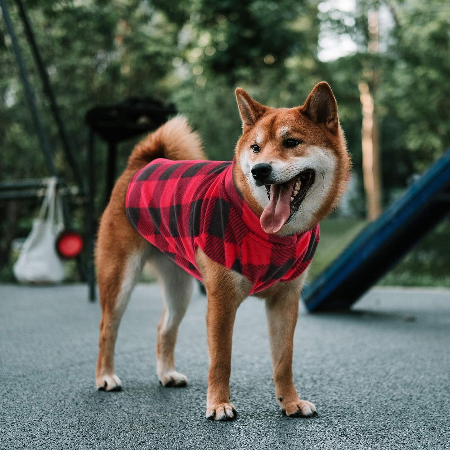 ASENKU Dog Sweater, Plaid Dogs Fleece Vest, Soft Comfortable Pet Pajamas, Warm Winter Puppy Shirt, Cold Weather Coat Jacket Pet Clothes for Small & Medium Dog Breeds, Red, S