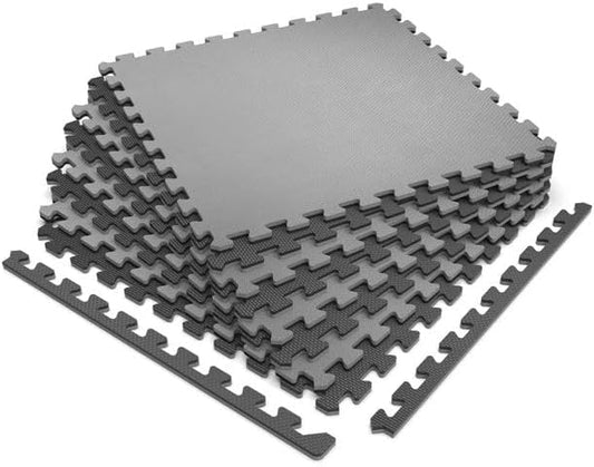 Norsk Multi-Purpose Reversible Floor Mats - EVA Interlocking Foam Tiles (Gray/Black 16 Tiles - 64 sq. Ft. 1/2" Thick)