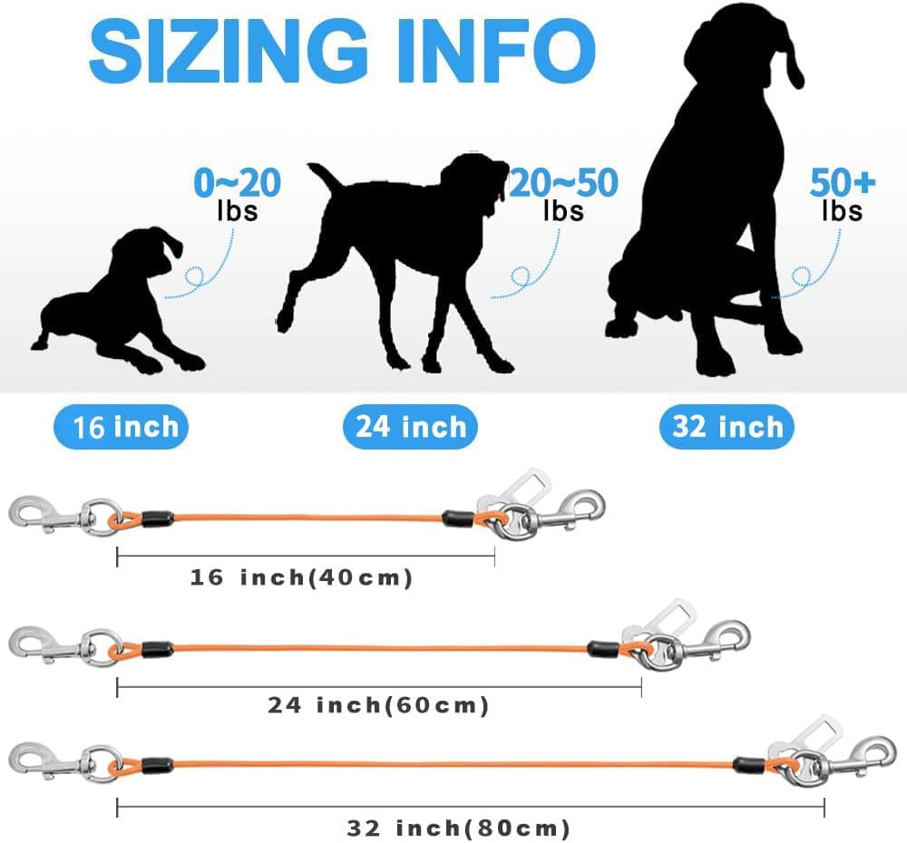 Dog Seat Belt Harness for Car,Dog Seatbelt of Coated Wire Leash Safety Restraint,No Chew Tether Cable Vehicle,Double Clips & Latch(Orange, 24 inch/60 CM)
