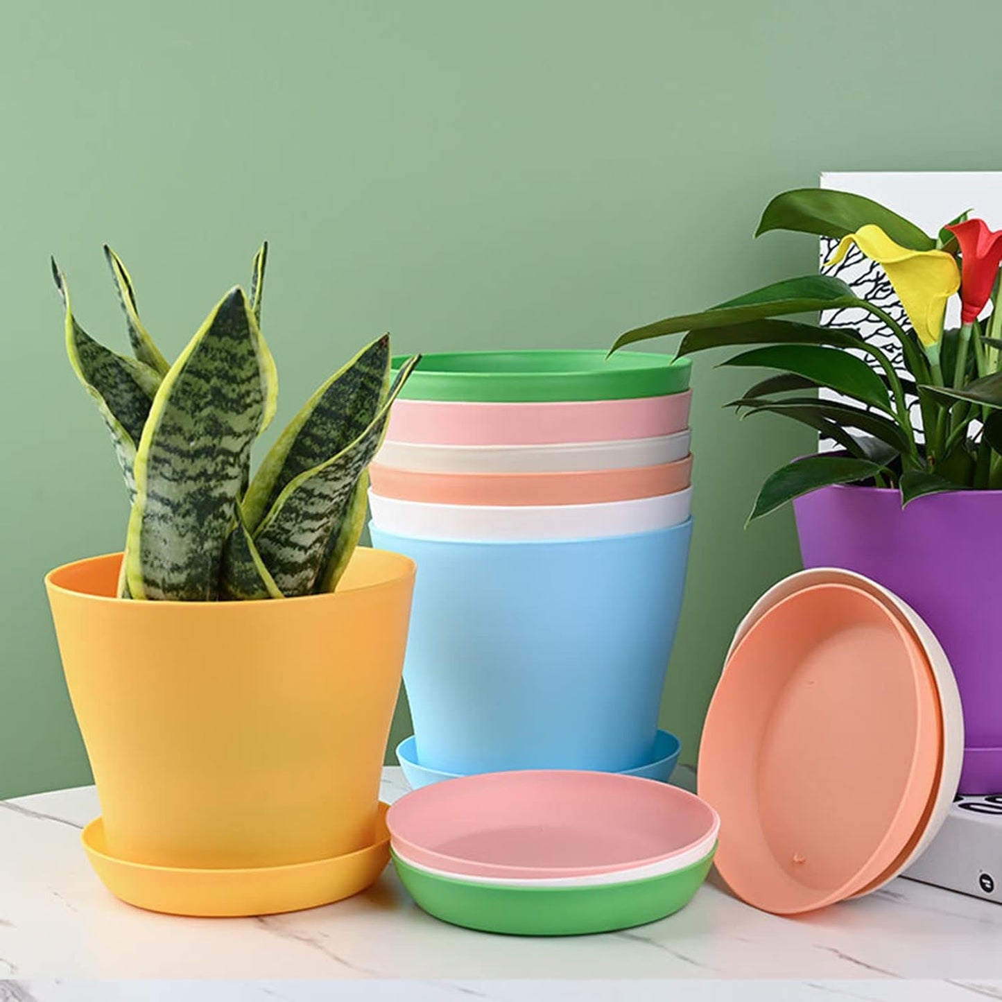 50 Pack 4 Inch Plant Pots Bulk Small Plastic Planters Pots with Drainage Holes Flower Pot for Succulent, Cactus, Herb, African Violet (50pcs-Multicolor, 4Inches)