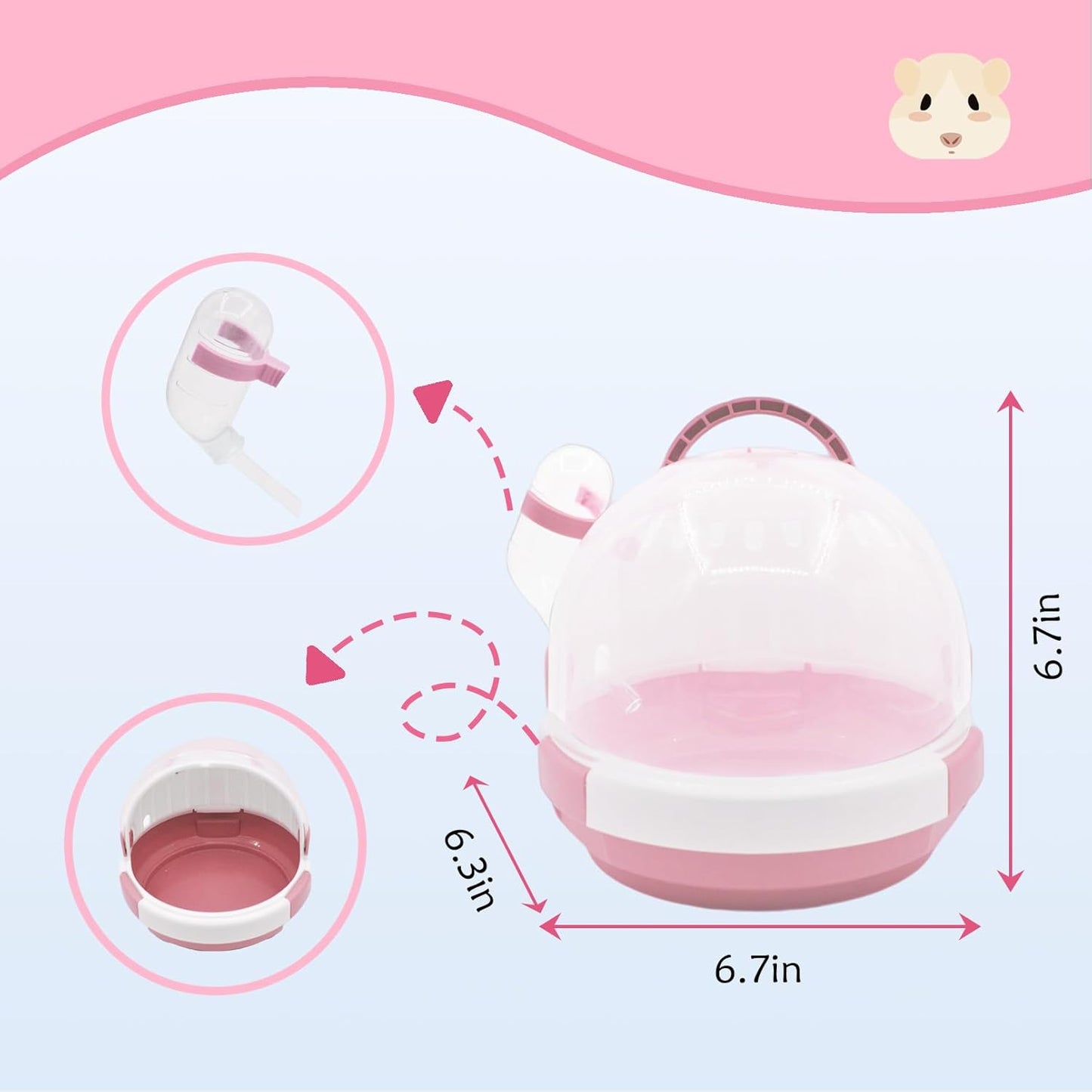 Hamster Carrier Cage Portable Cages Small Animals Carry Travel Case with Water Bottle Plastic Breathable Guinea Pig Outgoing Cage for Dwarf Hamster Ferret Chinchillas Hedgehog (Pink)