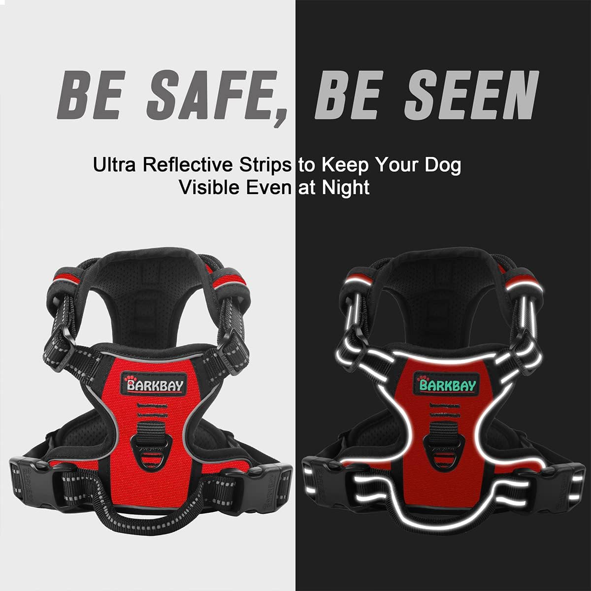 BARKBAY No Pull Dog Harness Front Clip Heavy Duty Reflective Easy Control Handle for Large Dog Walking(Red,M)