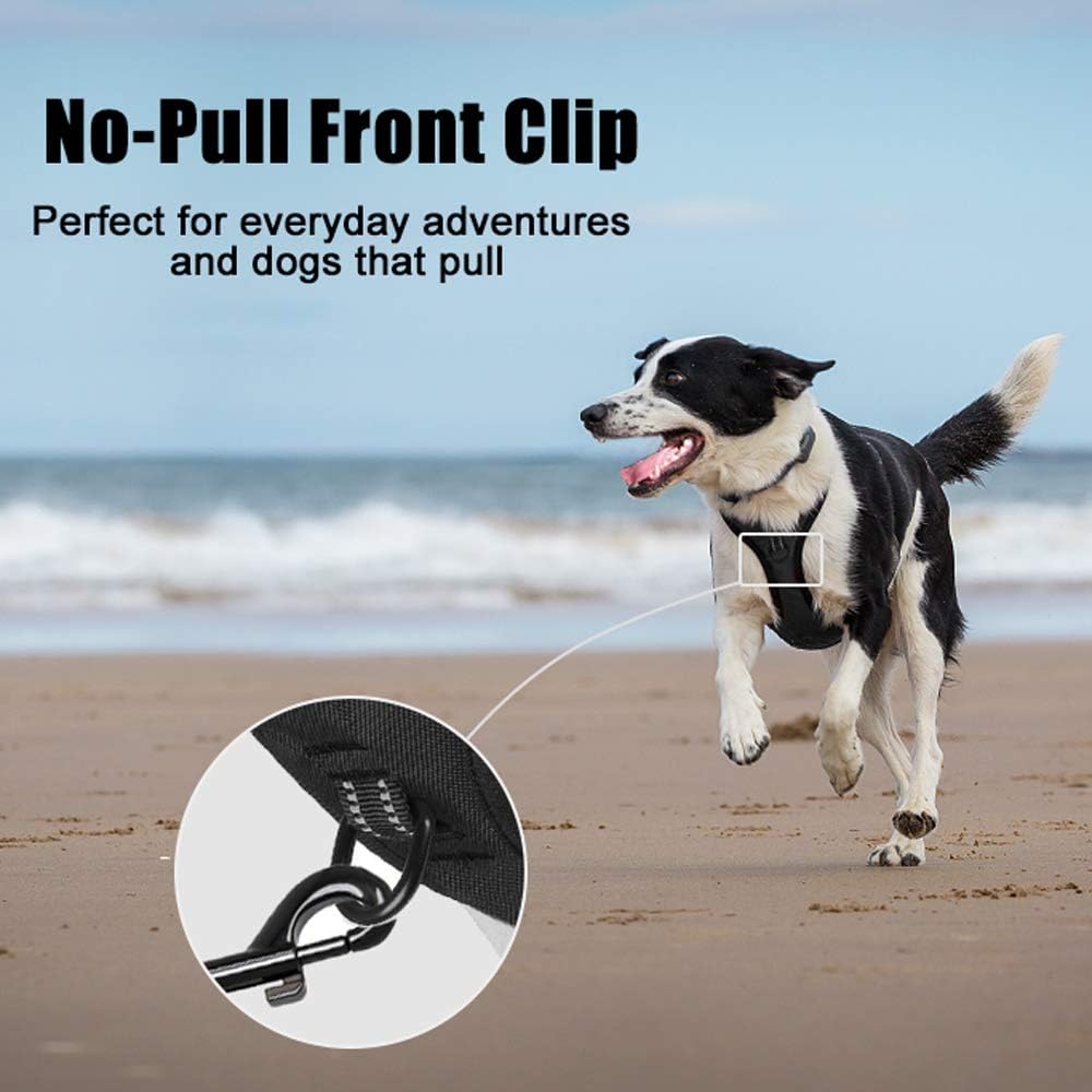 PoyPet No Pull Dog Harness, Reflective Comfortable Vest Harness with Front & Back 2 Leash Attachments and Easy Control Handle Adjustable Soft Padded Pet Vest for Small to Large Dogs (Black,M)