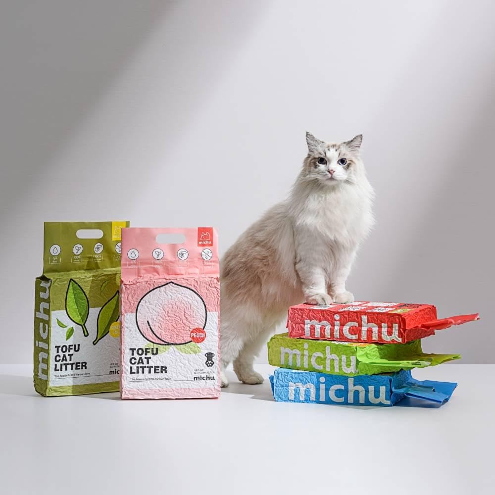 Tofu Cat Litter Natural Clumping Tofu Cat Litter, Fast Clumping and Easily Scoop-able 5.5lb/88oz 5 Scents - Peach, 8 Pack