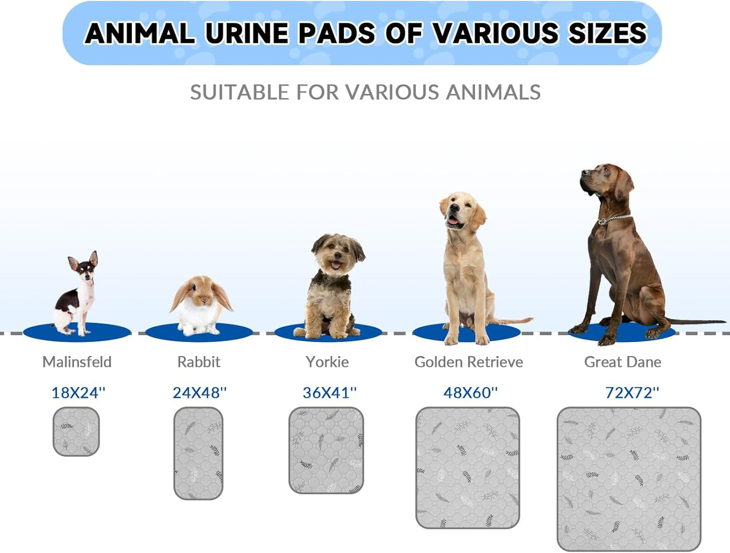 Sunheir Washable Pee Pads for Dogs Extra Large 36" x 48" 2-Pack Reusable Puppy Pads Pet Training Pads, Whelping Pad, Non-Slip Protects Against Urine Leakage (Leaves - Sky Blue, 36x48)