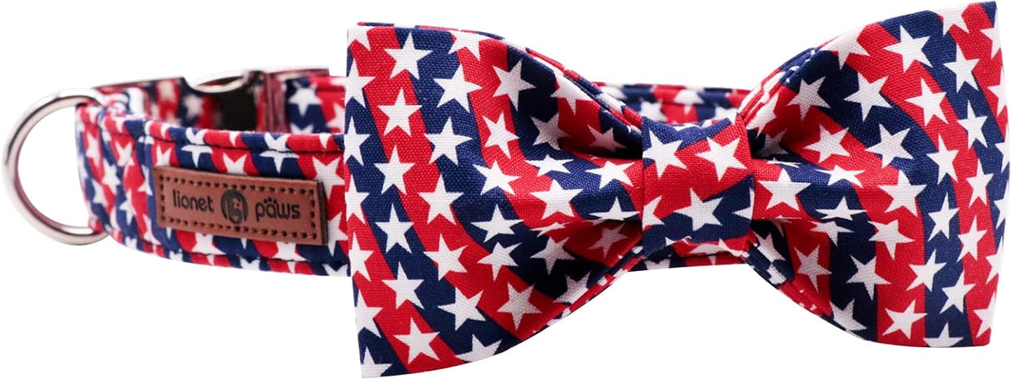 Lionet Paws Patriotic Dog Collar with Bowtie, 4th of July, Soft and Comfortable, Adjustable Collar for Medium Dogs, Neck 13.5-22 inches