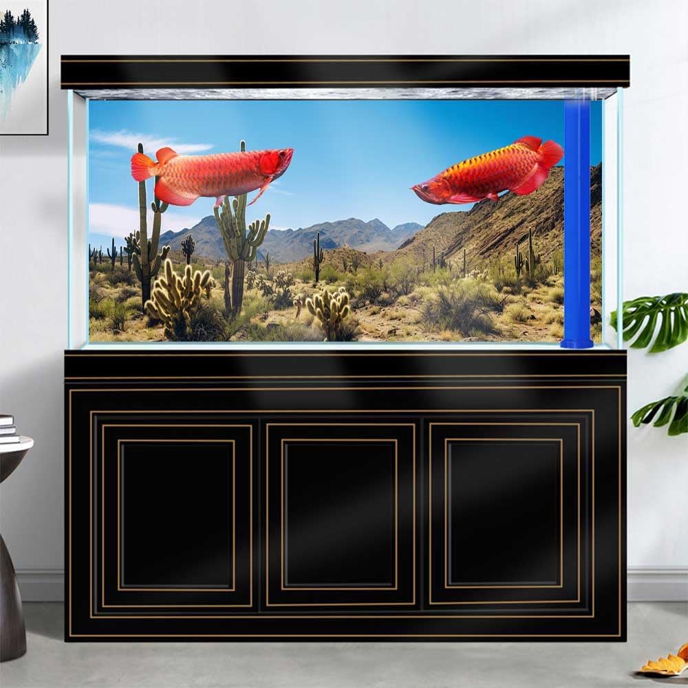 Reptile Habitat Background, Retro Desert Oasis Cactus Terrarium Background 48X18 in Background with 8 EVA Double-Sided Tape