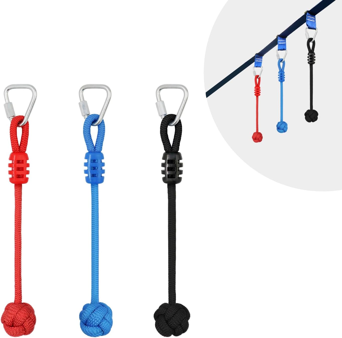 Rainbow Craft 3-Pack Ninja Fist Holds for Warrior Obstacle Course - Slackline & Monkey Bar Accessories, Kids Backyard Ninja Training Equipment
