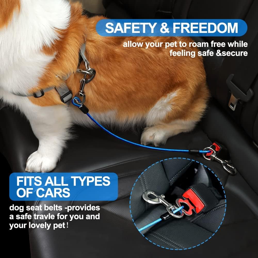 Dog Seat Belt Harness for Car,Dog Seatbelt of Coated Wire Leash Safety Restraint, No Chew Tether Cable Vehicle Dog Accessories, Double Clips & Latch Attachment (Black, 16 Inch/40 Cm)