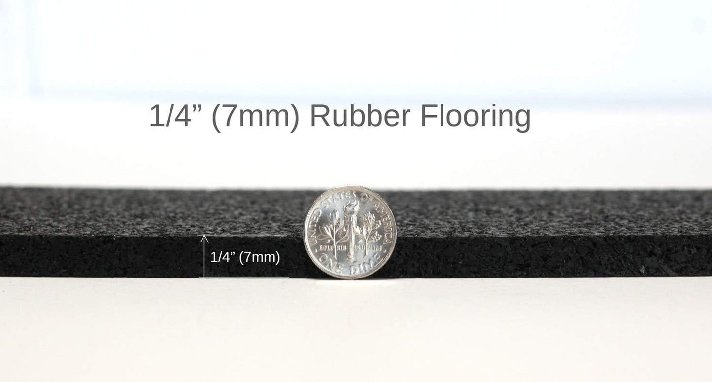 American Floor Mats 1/4in (7mm) Thick Solid Black 4' x 14' Heavy Duty Rubber Rolls, Protective Exercise Mats, Home Gym Rubber Flooring
