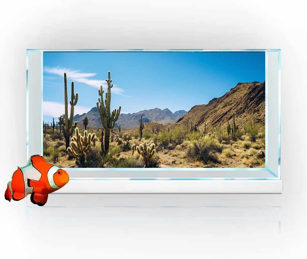 Reptile Habitat Background, Retro Desert Oasis Cactus Terrarium Background 72X16 in Background with 8 EVA Double-Sided Tape