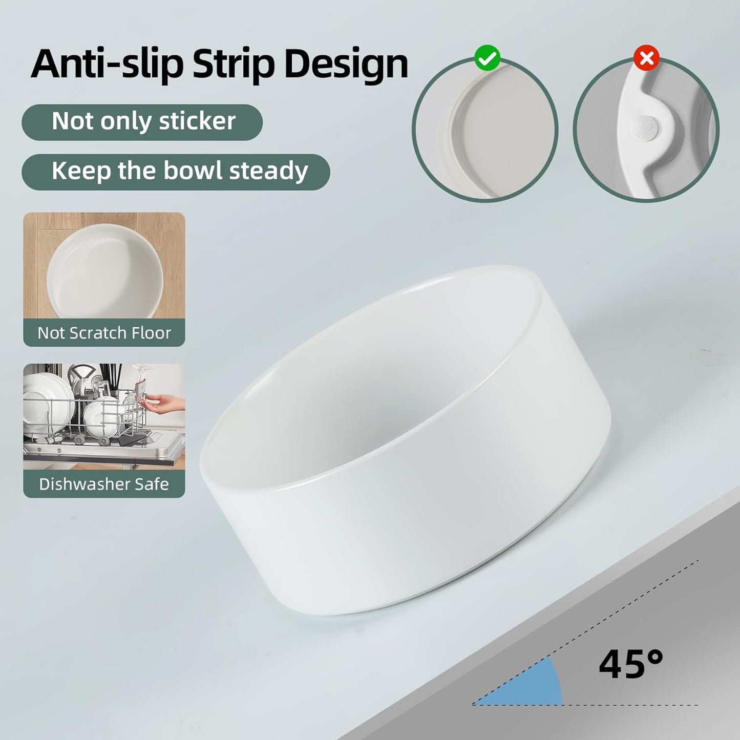 Ceramic Raised Dog and Cat Bowl Set, 2 Heights Elevated Stand, Food and Water Bowl for Small Breed Dogs, Weighted Dog Dishes, Pet Bowl(6.1'',28.7oz, White)