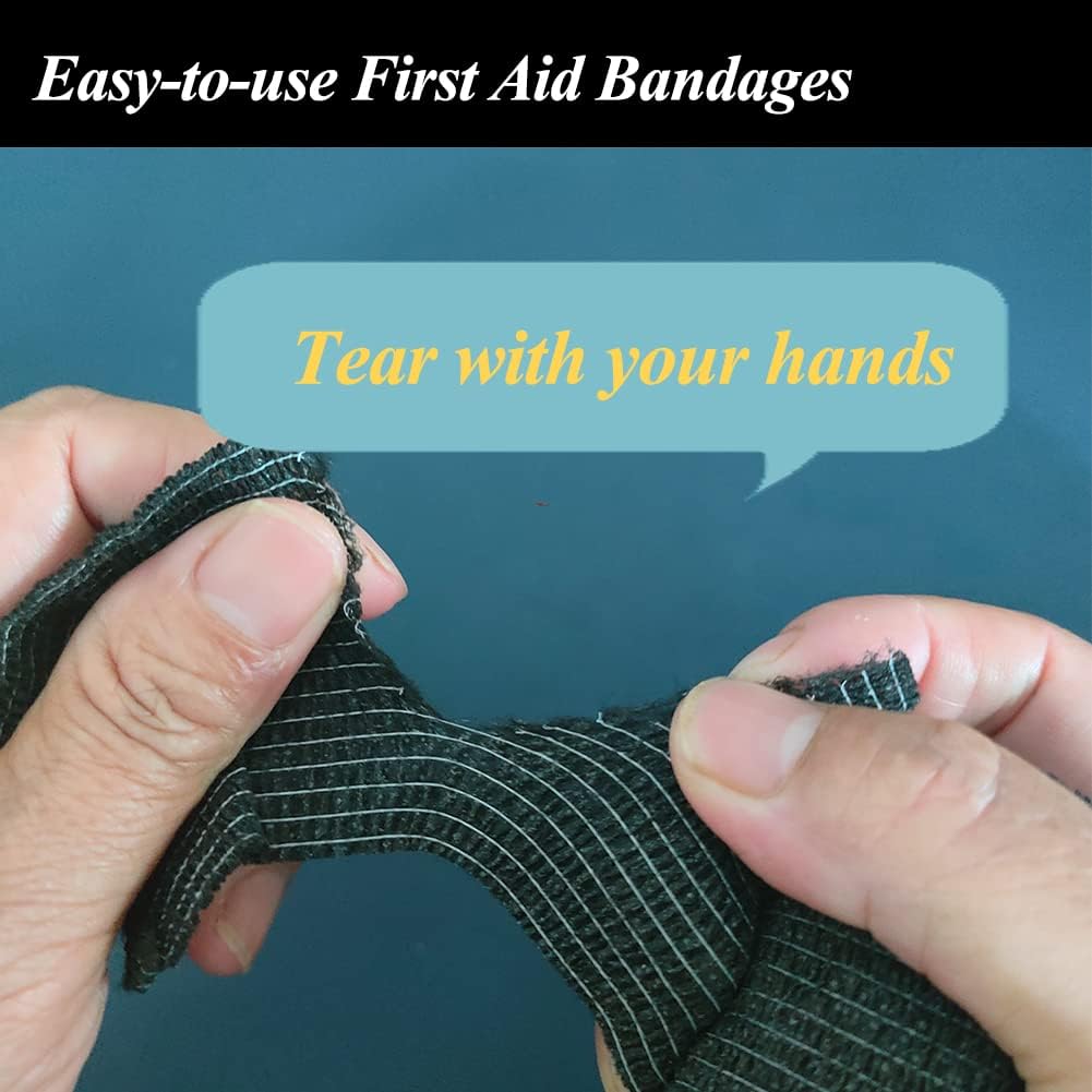 Self Adhesive Bandage Wrap,2 Inch Black Breathable Elastic Cohesive Bandages, Vet Wrap Sports Tape Bulk for First Aid Supplies, Wrist Sprains Protection