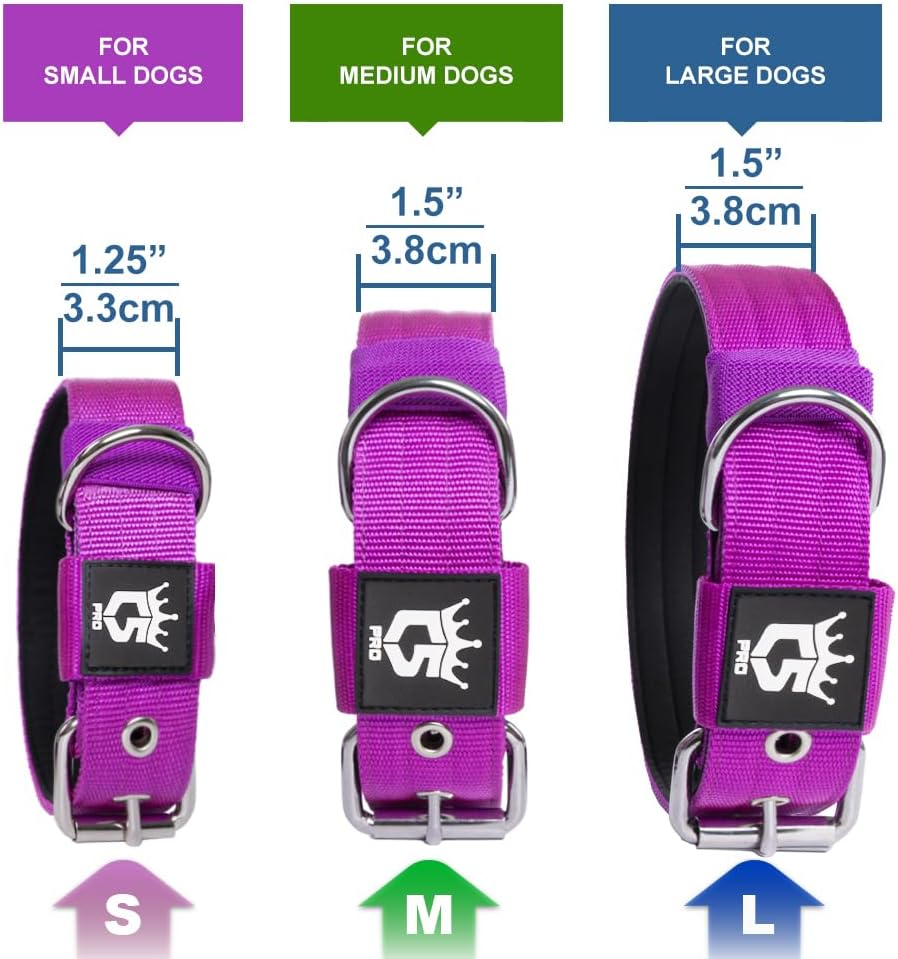 TSPRO Tactical Dog Collar 1.5 Inch Wide Thick Dog Collars with Heavy Duty Metal Buckle, Durable, Strong, Adjustable for Medium to Large Dogs (Purple M)