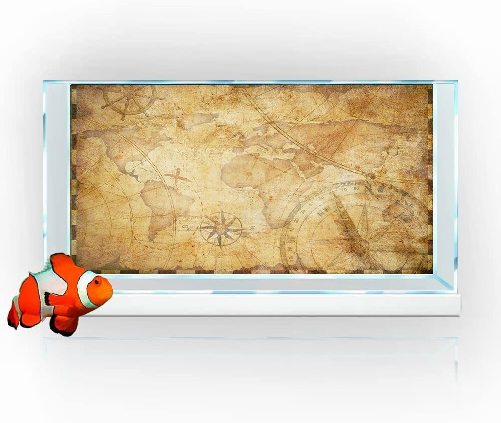 30X12IN Retro Old Travel World Map Terrarium Background, Art Parchment Pirate Treasure Map Reptile Habitat Background with 10EVA Double-Sided Tape