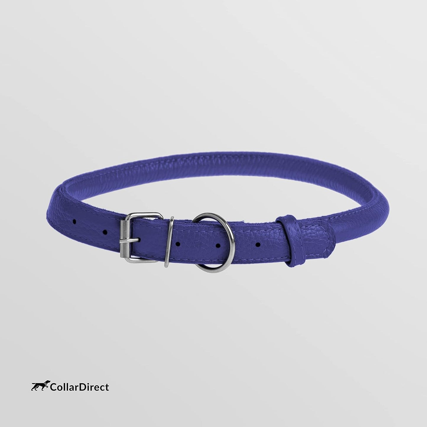 CollarDirect Rolled Leather Dog Collar, Soft Padded Round Puppy Collar, Handmade Genuine Leather Collar Dog Small Large Cat Collars 13 Colors (13-16 Inch, Purple Textured)