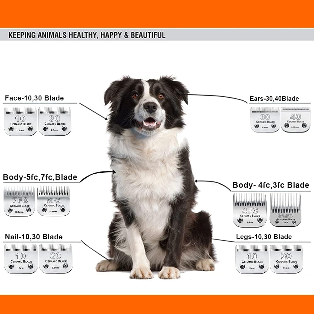 4PACK Dog Grooming Clipper Replacement Blades Compatible with Andis Pet Clipper/Oster A5/Wahl KM Series Dog Clipper,Ceramic Blade & Stainless Steel Blade (#3FC+4FC+5FC+7FC)