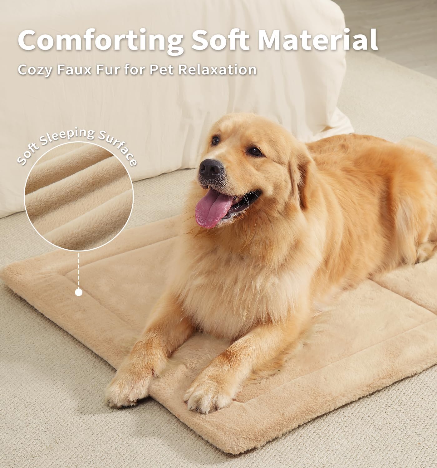 Made4Pets Dog Crate Pad Bed for Medium Large Dogs, Washable & Reversible, Anti-Slip Kennel Mat for Cozy Sleeping, Soft Fluffy Dog Bed for Indoor & Outdoor Use, 35"x23", Khaki