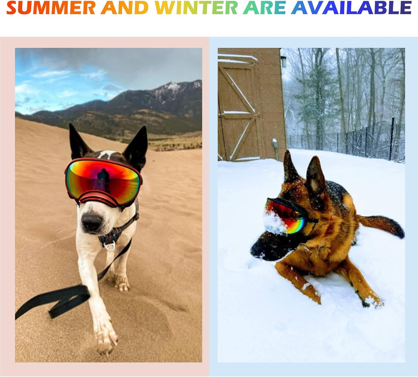 Large Dog Sunglasses with Adjustable Strap UV Protection, Winproof Puppy Sunglasses, Suitable for Medium-Large Pet Glasses, Dogs Eyes Soft Goggles, Red Silver
