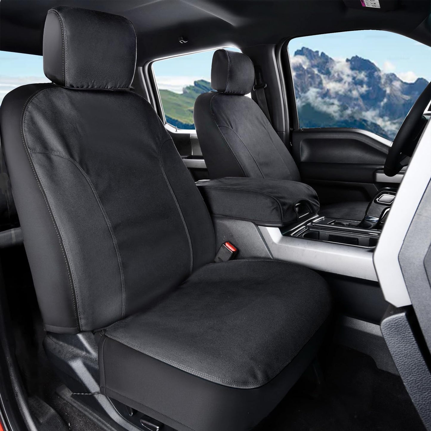 Coverado Rear Car Seat Covers, Waterproof Canvas Seat Protector for Car Seat Cushions for Kids & Dogs, Seat Covers Compatible with 2015-2025 Ford F150 & 2017-2025 Ford F250 F350 F450(Black, 2PCS)