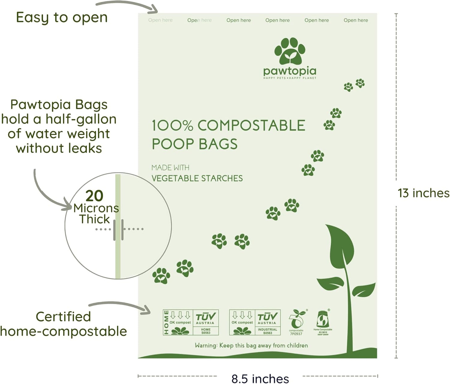 Pawtria Certified Home Compostable Dog Poop Bags (120) + Pink Poop Bag Carrier, Biodegradable Poop Bags, Vegetable Starches, Leak proof Dog Waste Bags, Light-weight silicone made bag carrier