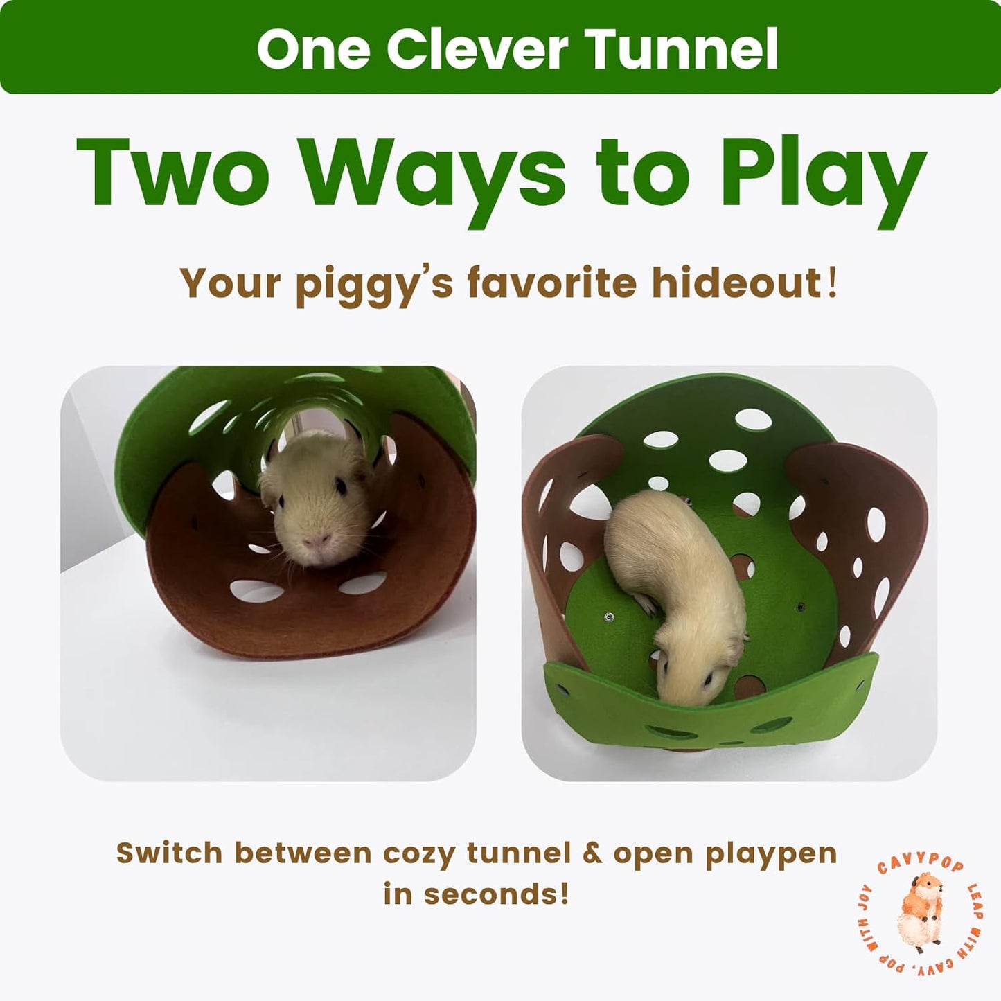 Guinea Pig Tunnel Foldable Fleece Hideout Tube with Cheese-Hole Design Soft Cozy Hideaway for Guinea Pig Cage Corner Indoor Play and Napping-Green