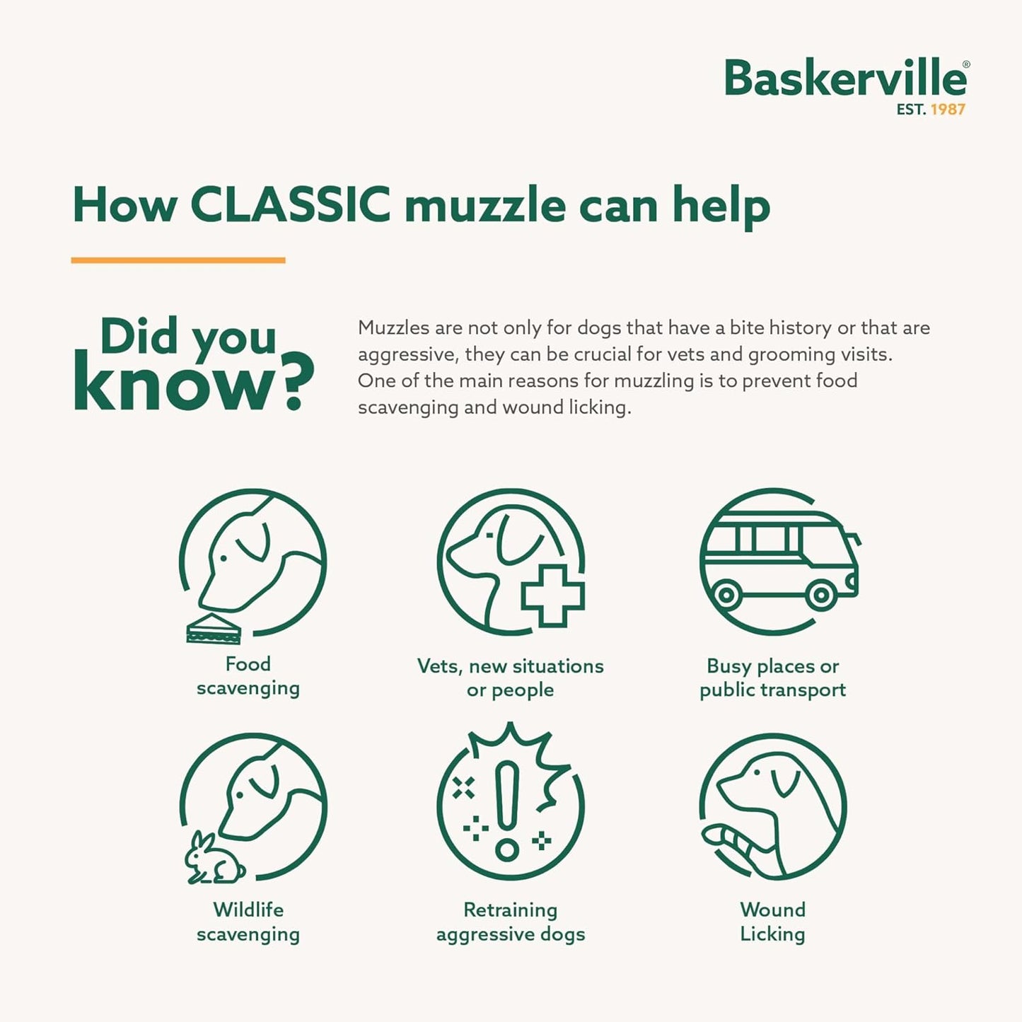 Baskerville Classic Basket Muzzle - Dog can Pant and Drink, Prevents Biting and Food Waste Scavenging, Strong TPR, Ideal for Longer Nosed Dogs, Breathable Dog Training Muzzle for Medium Dogs (Size 4)