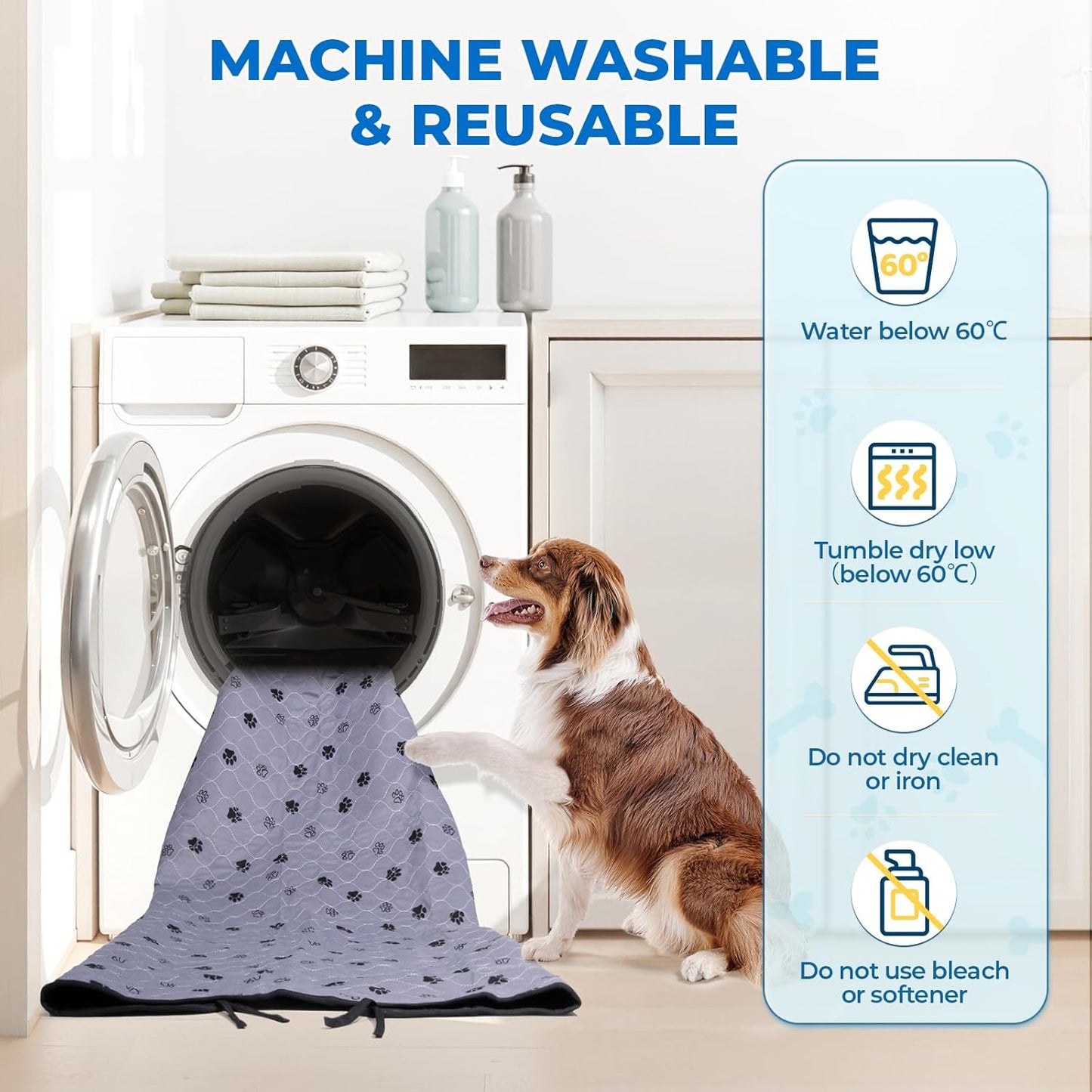 Fostanfly Washable Pee Pads for Dogs, 2 Pack 28''x34'' Large Ultra-Absorbent and Leak-Proof Non-Slip Reusable Potty Training Pads for Dogs, Puppy and Cats of Add 8 Lanyards