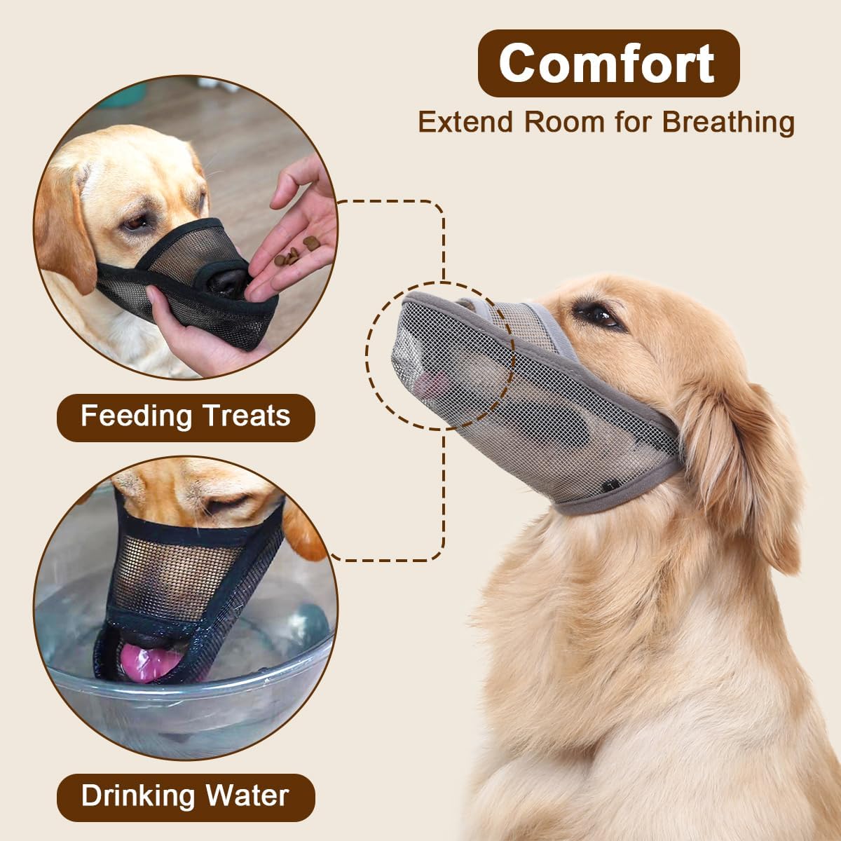 Crazy Felix Nylon Dog Muzzle for Small Medium Large Dogs Dachshund Beagle Poodle Labrador, Air Mesh Breathable and Drinkable Pet Mouth Cover for Anti-Biting Chewing Scavenging(Black,S)