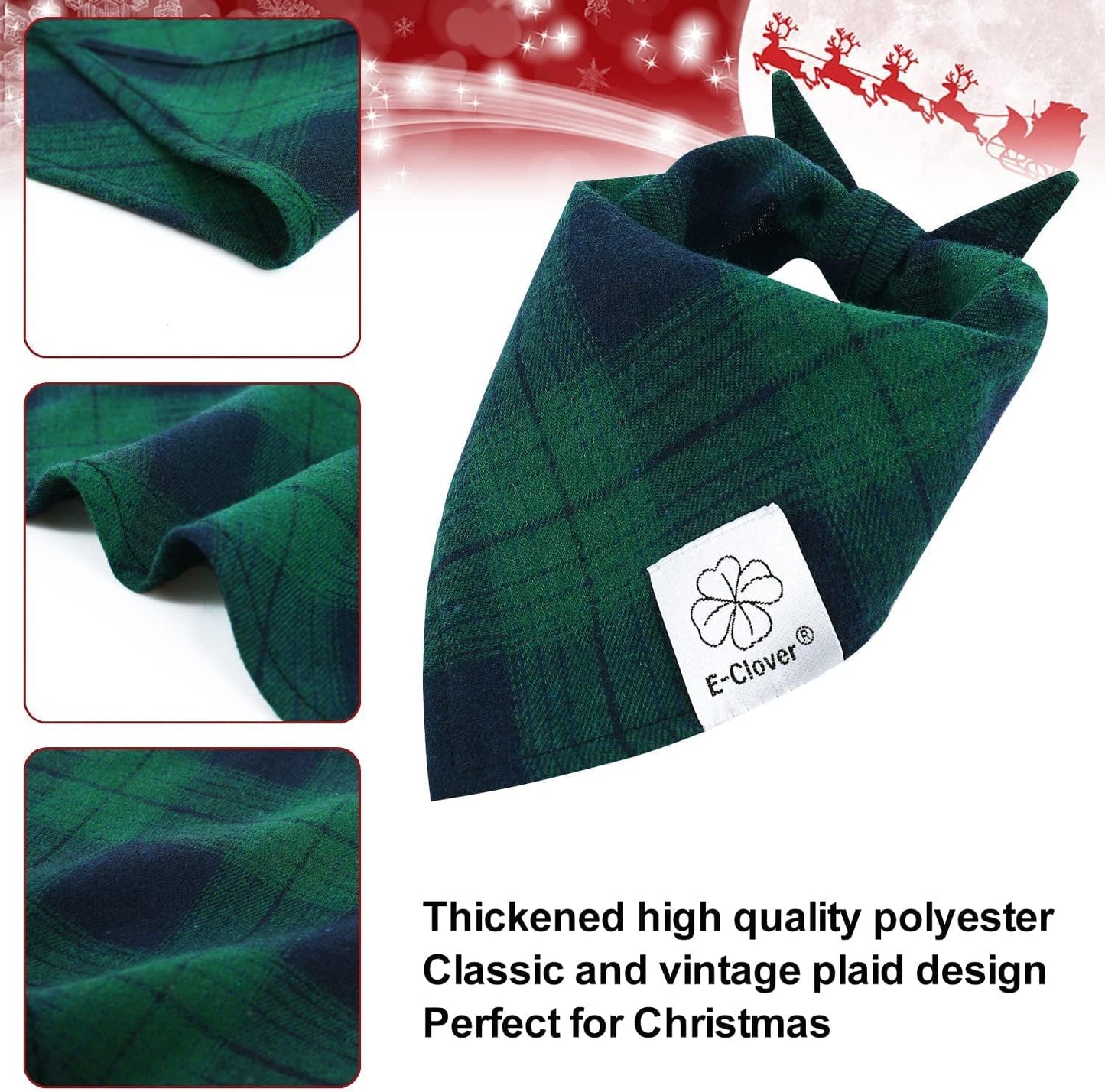 E-Clover Dog Bandanas & Matching Scrunchie Set Plaid Dog Bibs Scarf Boy Triangle Kerchief Bandana for Small Dogs Puppy Birthday Gifts Pet Owner Mom Green Fall