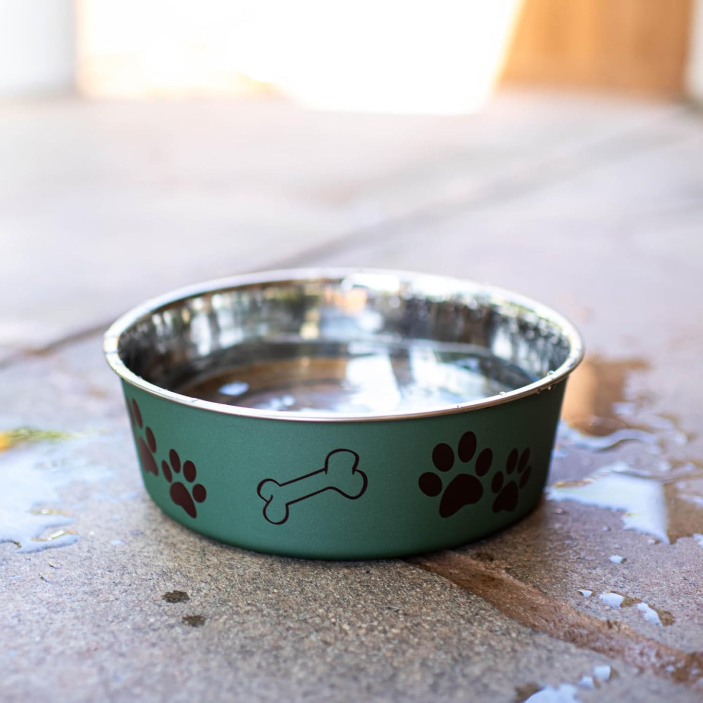 Loving Pets Bella Dog Bowls- Stainless Steel Dog & Cat Bowls - Spill Proof Dog Food Bowl, Cat Bowl, Puppy Essentials & Pet Supplies Great for Home & Travel (Large 35-65 lbs, Artichoke)