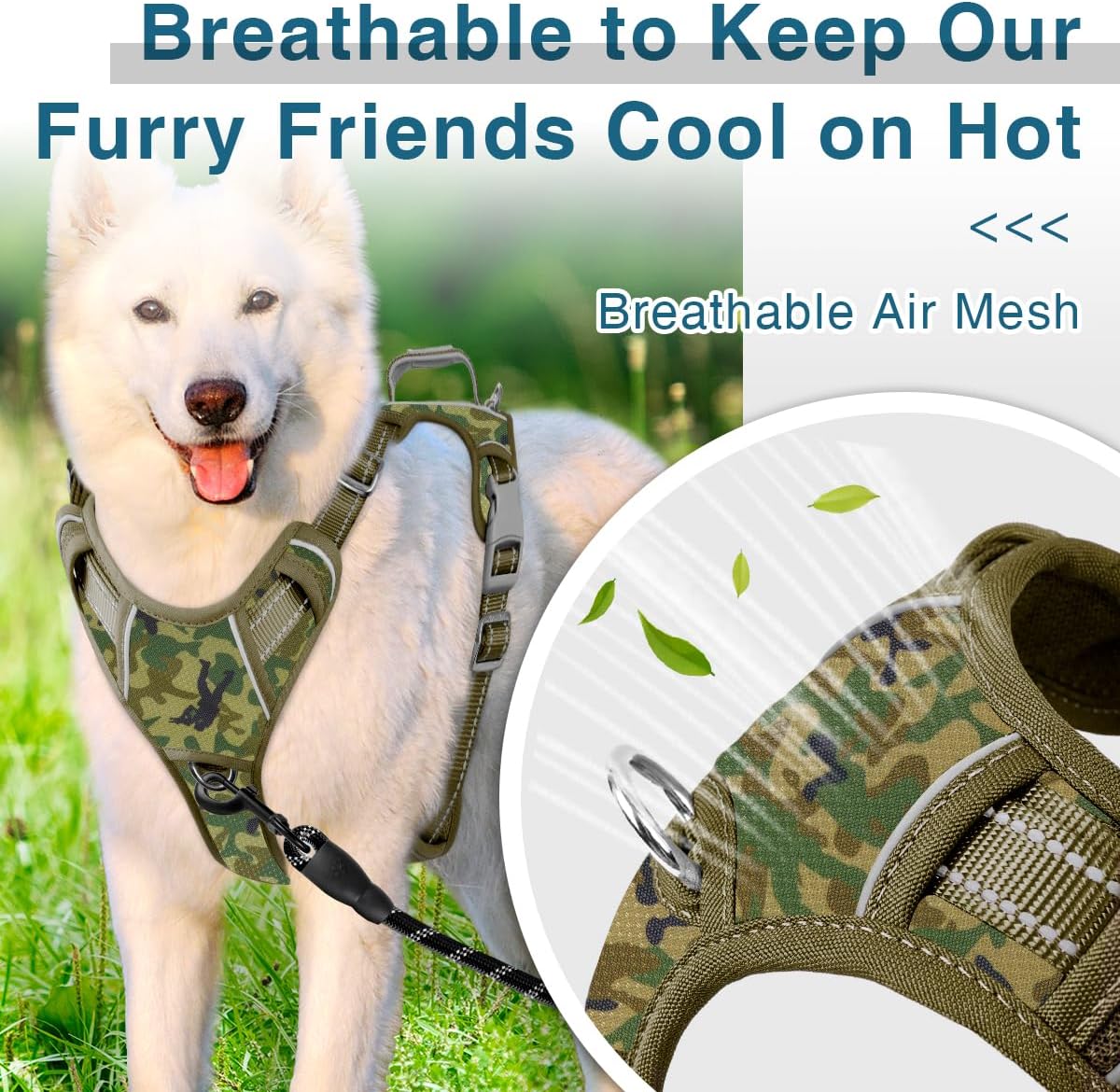 BARKBAY Dog Harness No Pull with ID Tag Pocket - Heavy Duty, Reflective, Easy Control for Large Dogs(Camo,XL)