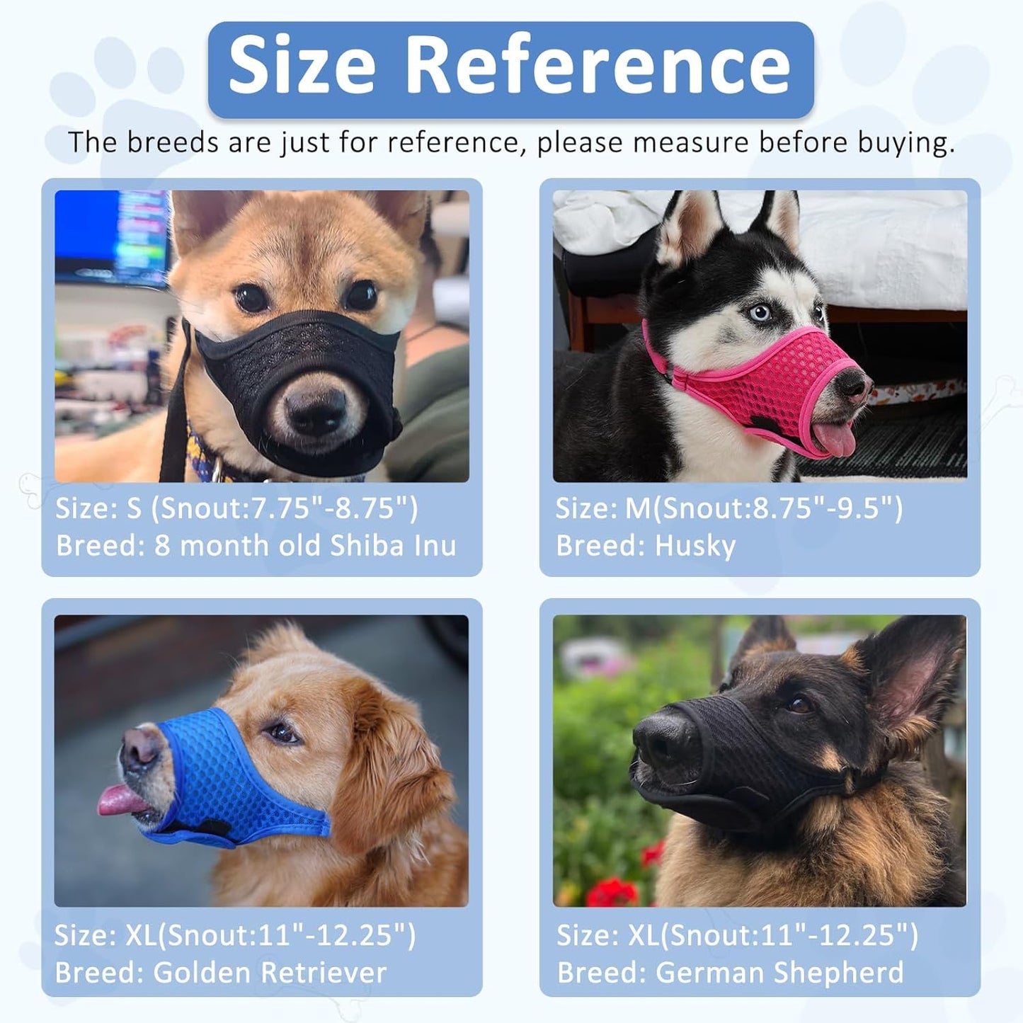LUCKYPAW Soft Muzzle for Small Medium Sized Dogs, Dog Muzzle to Prevent Biting Chewing, Adjustable Breathable Mouth Guard for Grooming Walking Training(Blue, XS)