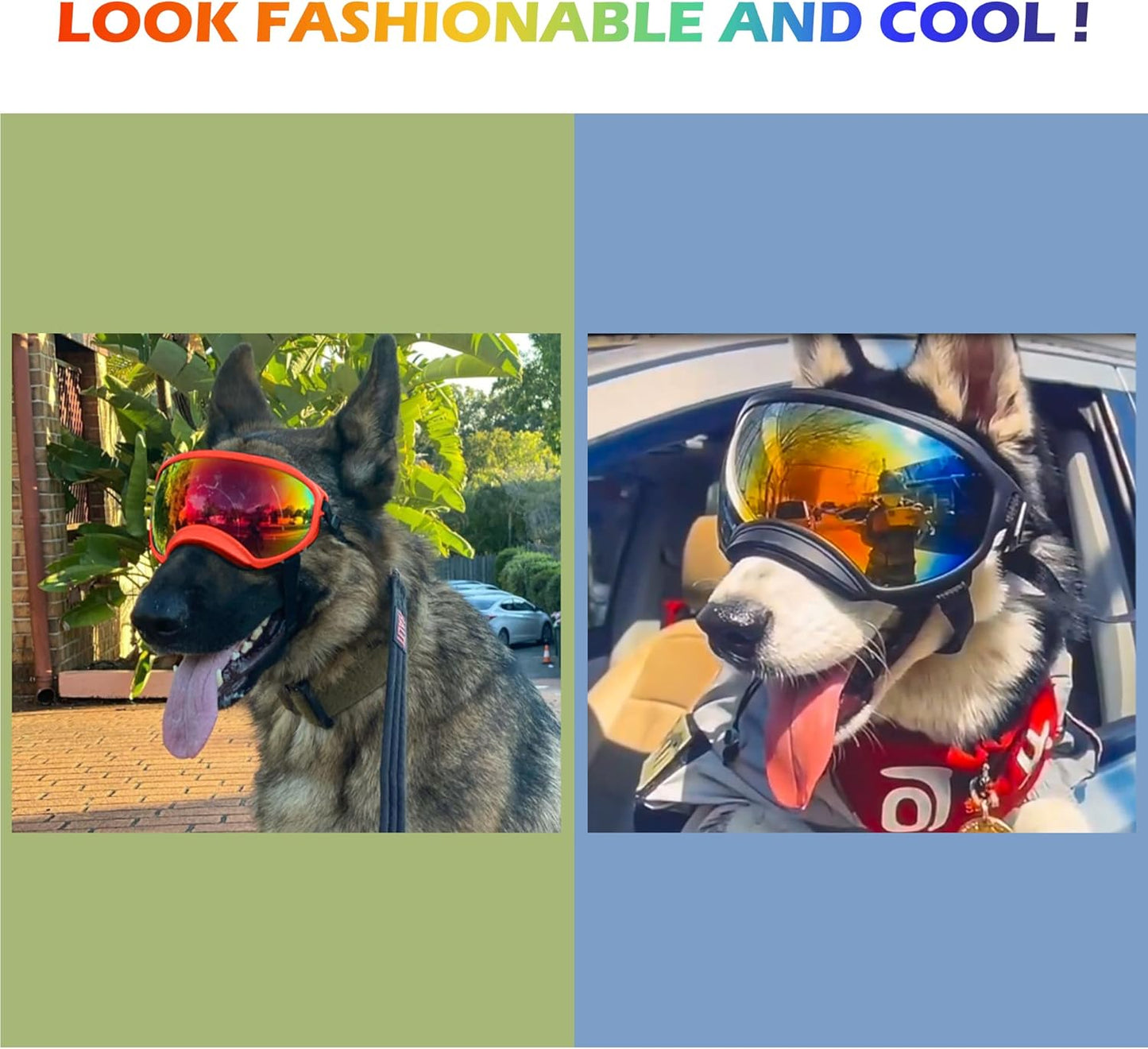 Large Dog Sunglasses with Adjustable Strap UV Protection, Winproof Puppy Sunglasses, Suitable for Medium-Large Pet Glasses, Dogs Eyes Soft Goggles, PinkSilver, (YD-23032706)