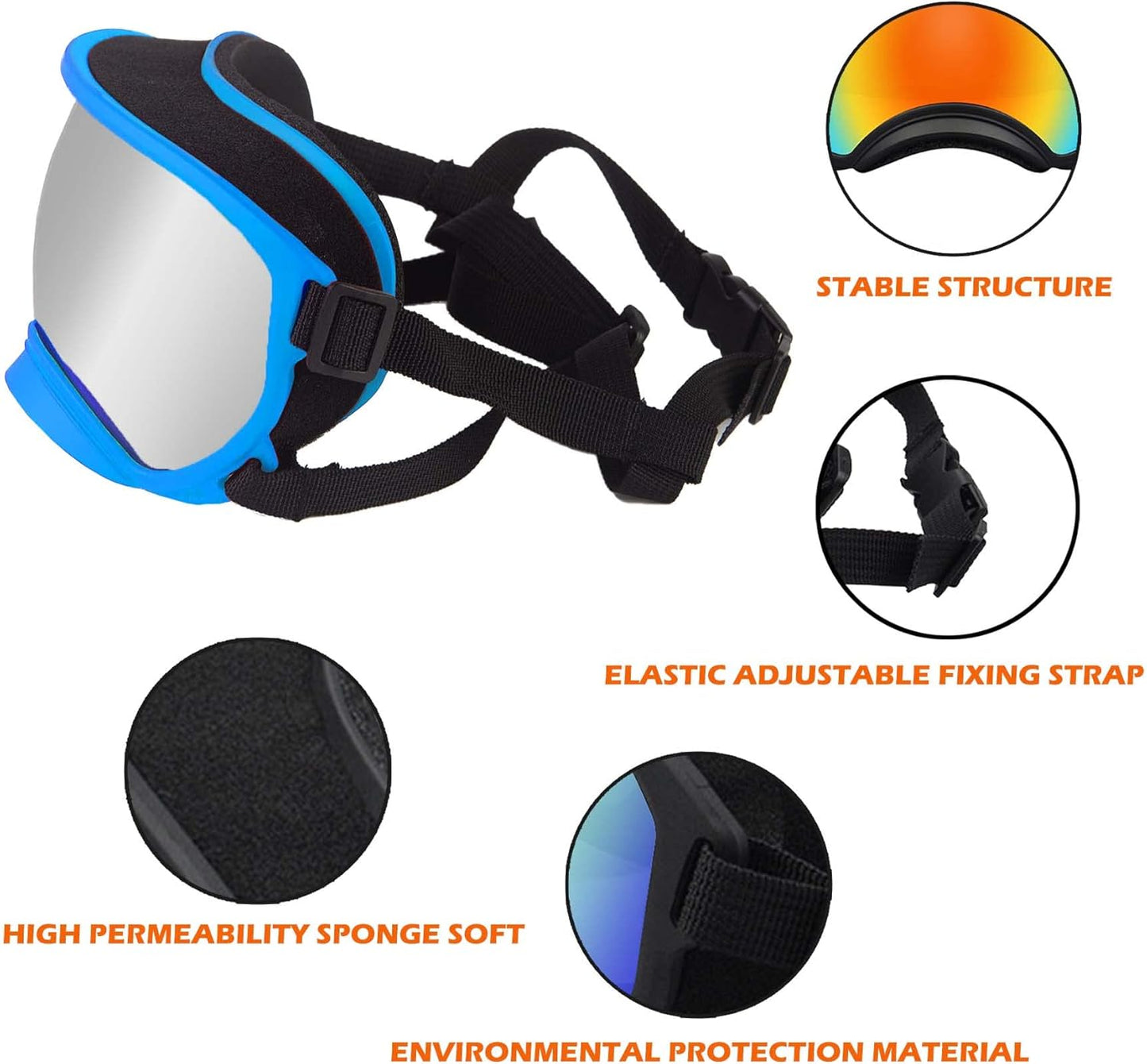 Winproof Large Dog Sunglasses with Adjustable Strap, UV Protection, Soft Goggles for Medium-Large Dogs