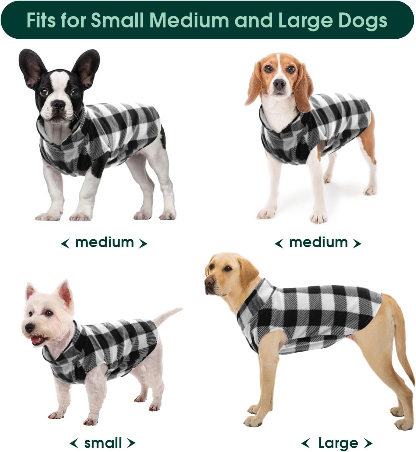 Kuoser Dog Fleece Vest,Warm Plaid Dog Sweater with Leash Hole,Soft Turtleneck Winter Pet Jacket Dogs Coat Pullover Clothes for Small Medium Dogs Cats,Spring Fall Cold Weather Christmas Outfit,Black XS