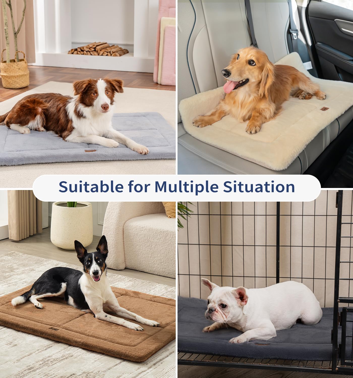 Made4Pets Dog Crate Pad Bed for Small Dogs, Washable & Reversible, Anti-Slip Kennel Mat for Cozy Sleeping, Soft Fluffy Dog Bed for Indoor & Outdoor Use, 24"x18", Gray