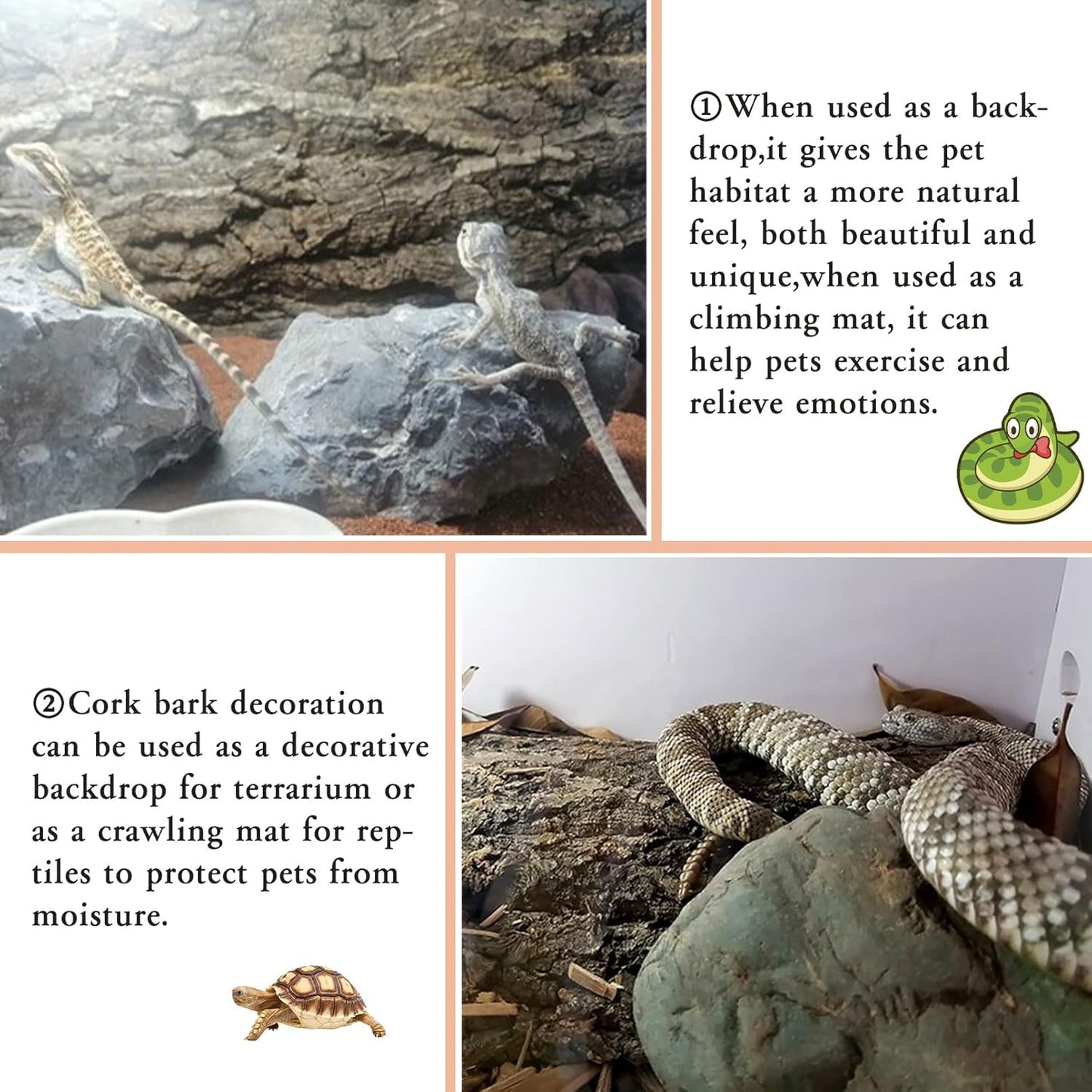 Tfwadmx 2Pcs Cork Terrarium Background 11.8” x 11.8” Natural Cork Bark Backdrop Reptile Background Climbing Wall Terrarium Accessories for Lizard, Tortoise, Gecko, Bearded Dragon, Chameleon