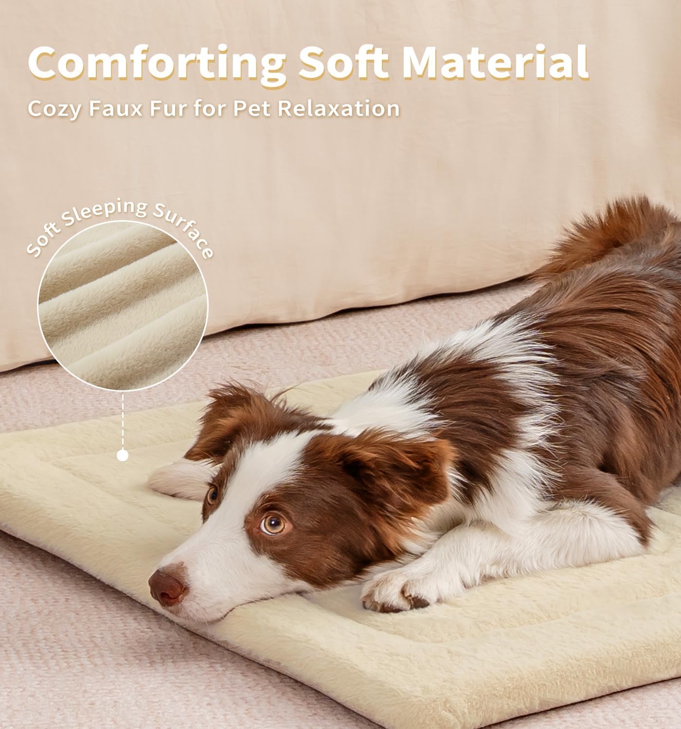 MADE 4 PETS Dog Crate Pad Bed for Large Dogs, Washable & Reversible, Anti-Slip Kennel Mat for Cozy Sleeping, Soft Fluffy Dog Bed for Indoor & Outdoor Use, 36"x27", Beige