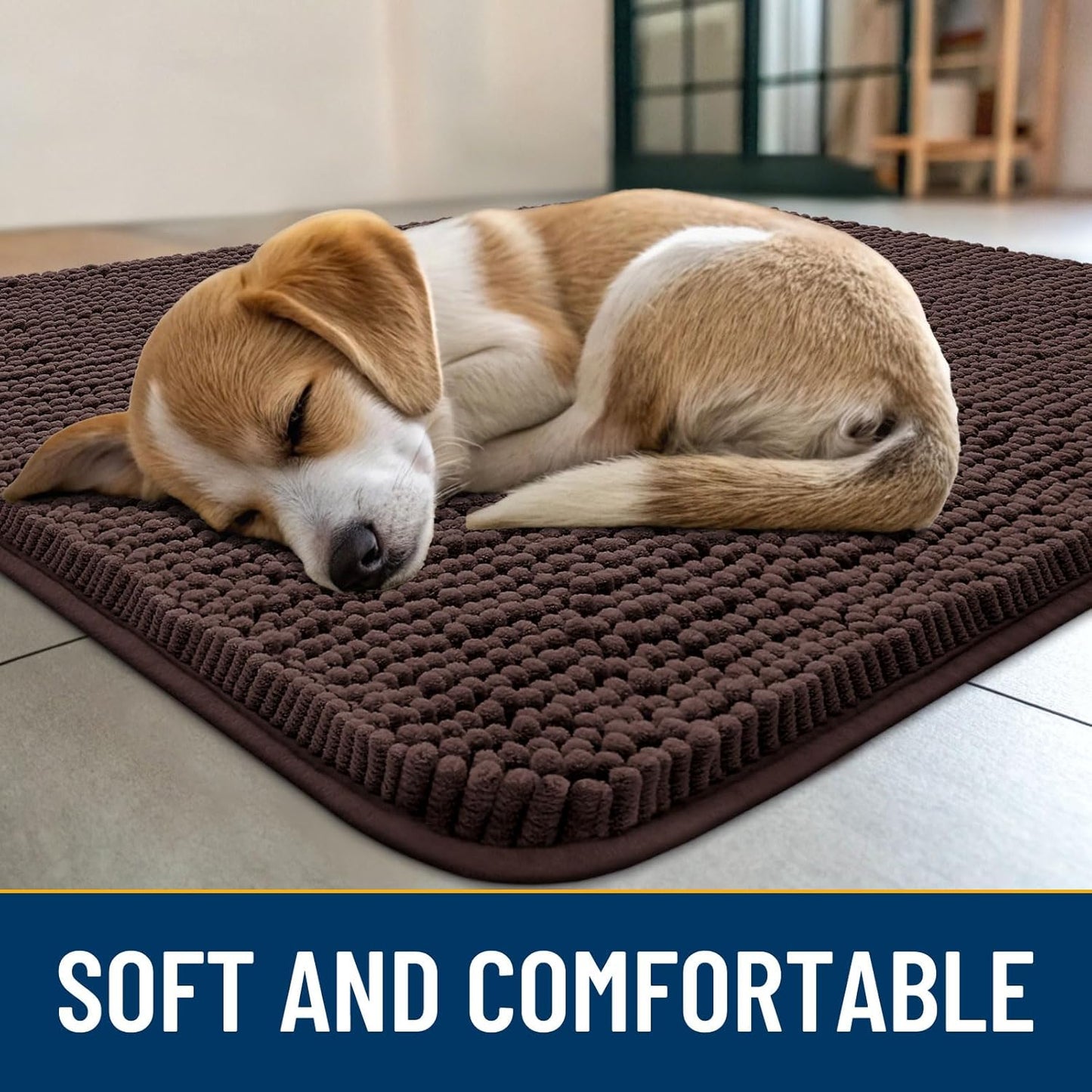 Smiry Dog Door Mat for Muddy Paws 70x24, Absorbs Moisture and Dirt Doormat, Non-Slip Washable Quick Dry Chenille Front Door Mat Indoor Entrance, Entryway Carpet for Inside Floor, Brown