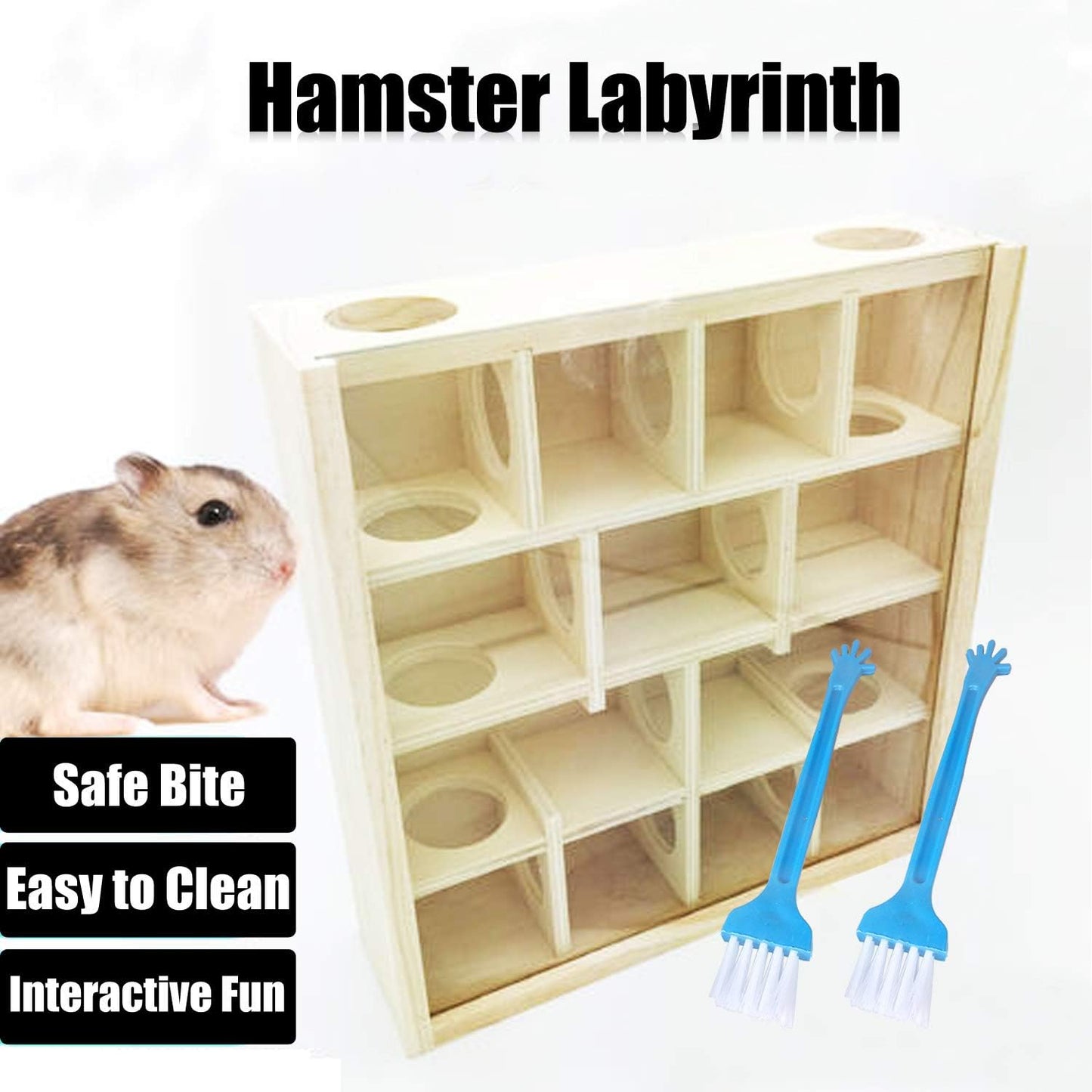 Allazone Wooden Maze Tunnel Toy with Cover, Small Pet Animals Sport Toy Funny Toy for Mice Dwarf Hamster Small Gerbil
