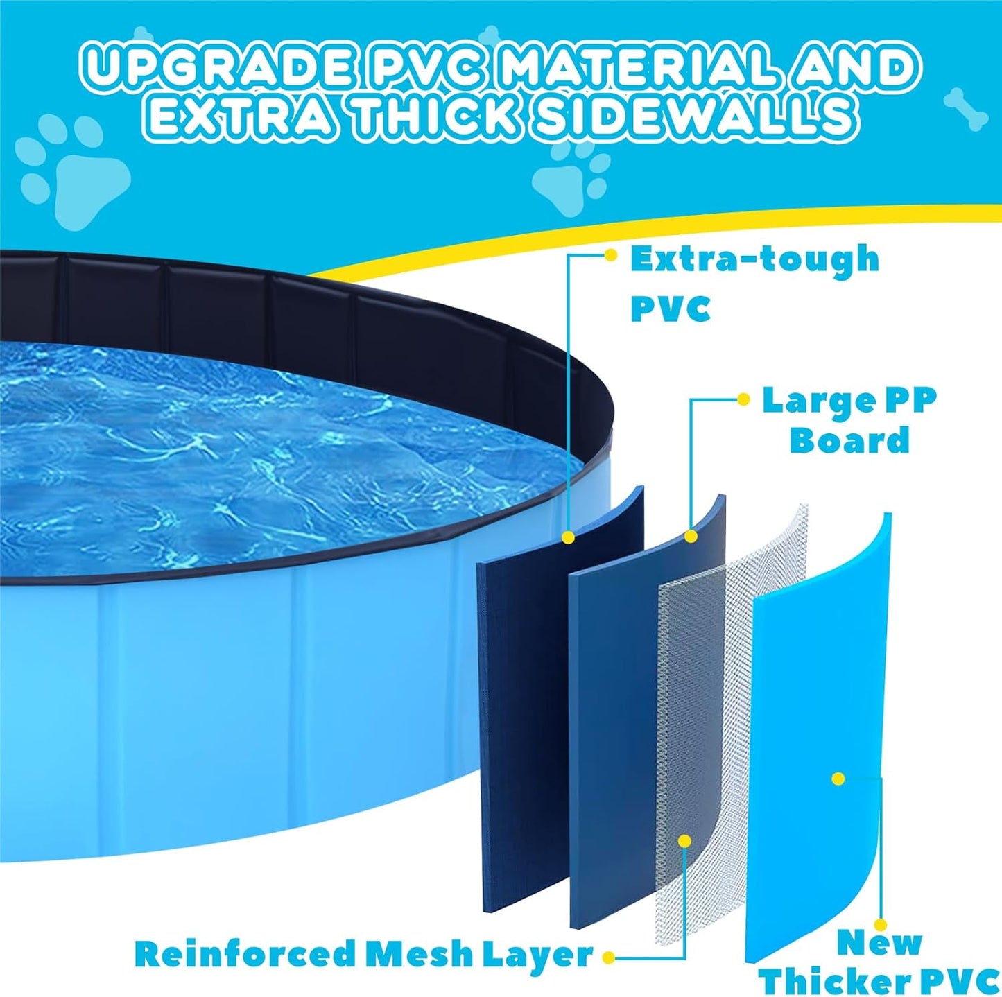 Foldable Dog Pool - 71" x 12" Anti-Slip Portable Dog Swimming Pool, Hard Plastic Collapsible Kiddie Pool for Outdoor and Indoor for Pets Dogs Cats and Kids